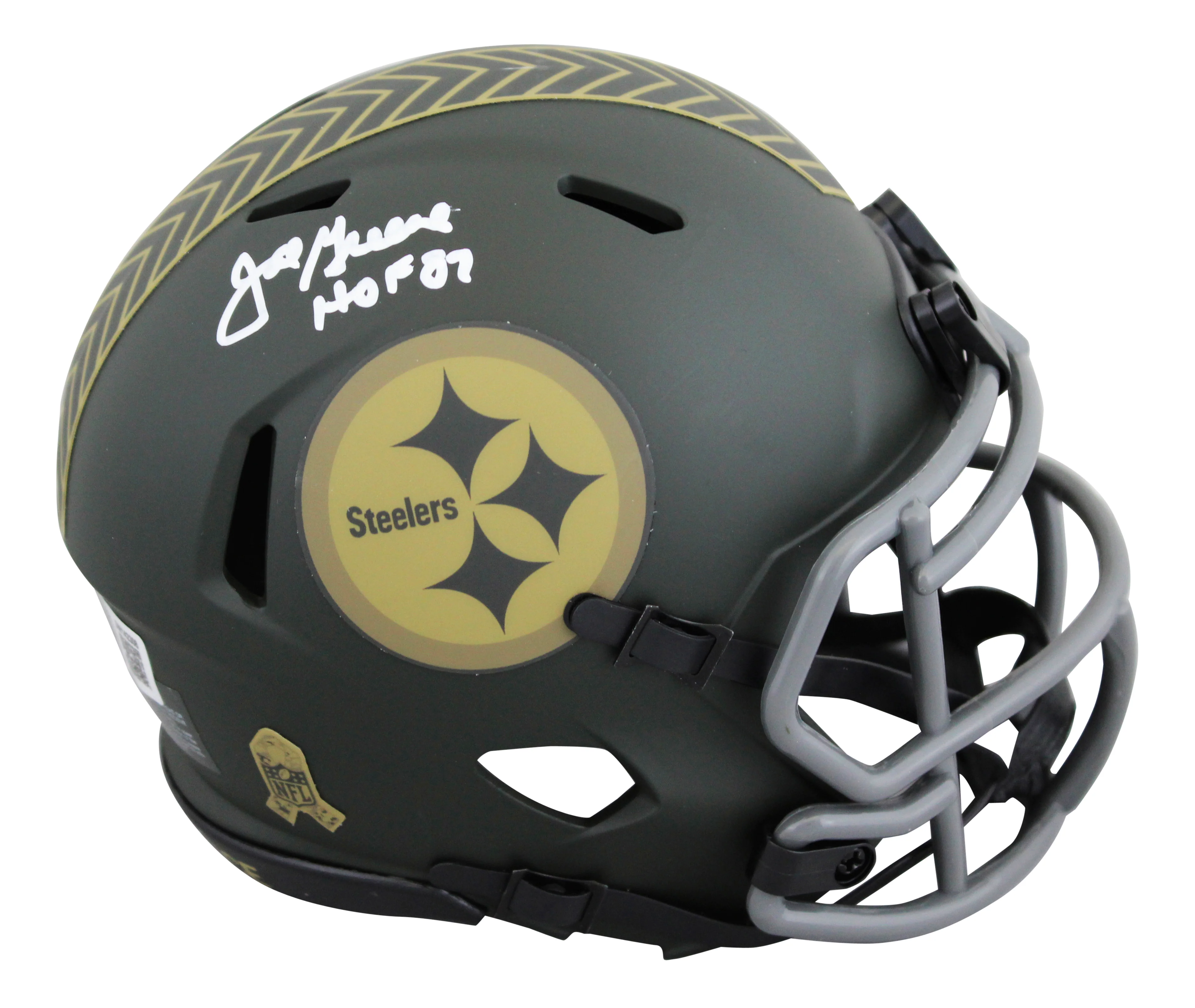 Steelers Joe Greene "HOF 87" Signed Salute to Service IV Speed Mini Helmet BAS W - Image 2