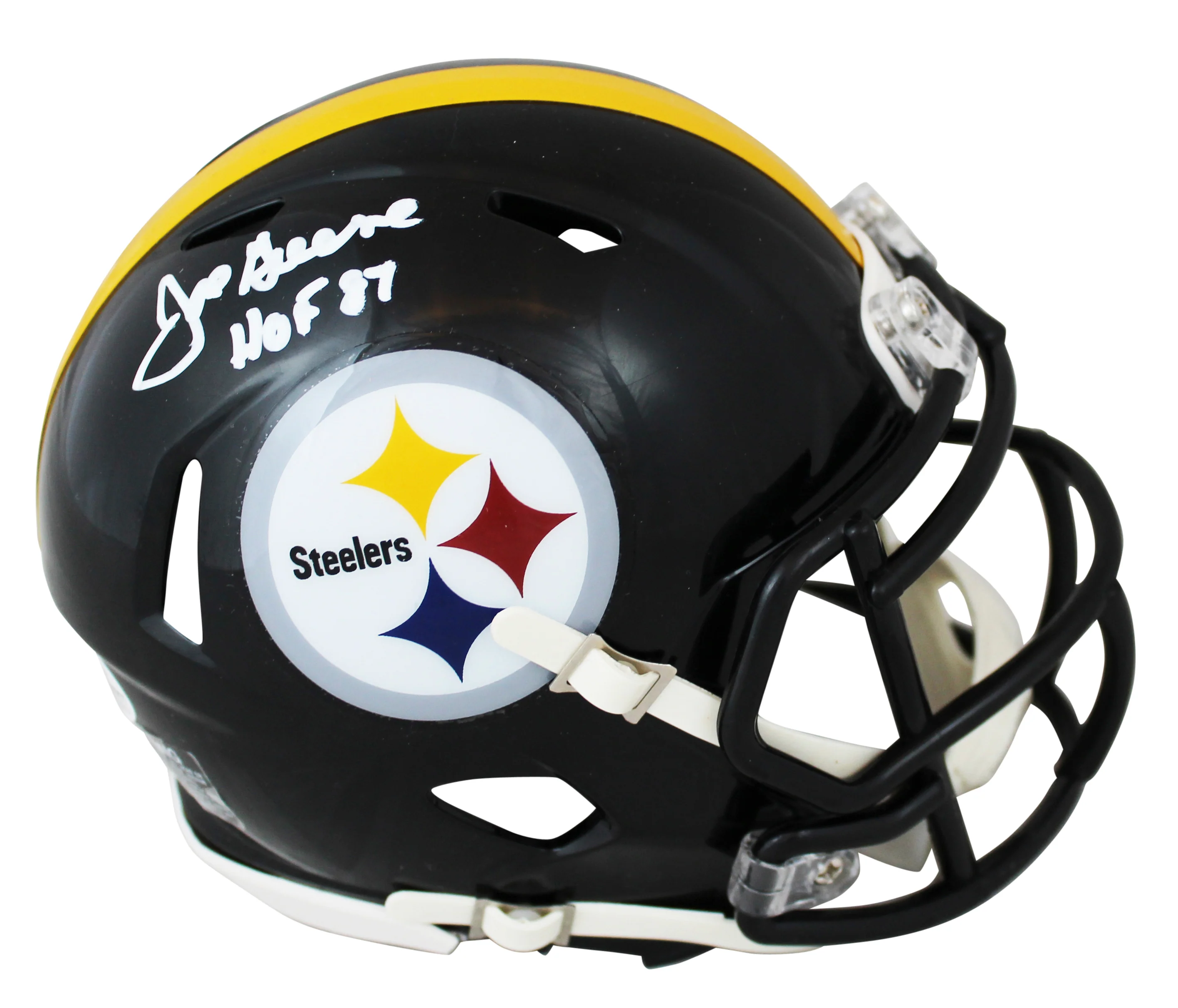 Steelers Joe Greene "HOF 87" Signed Speed Mini Helmet W/ Case BAS Witnessed - Image 3