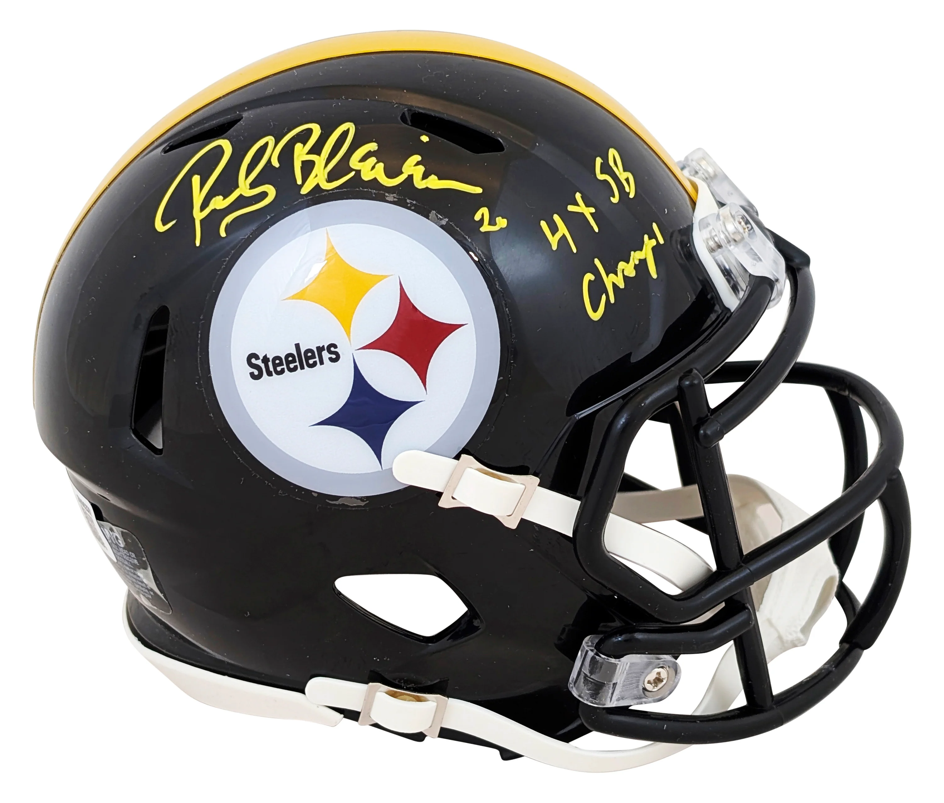 Steelers Rocky Bleier "4x SB Champs" Signed Speed Mini Helmet W/ Case BAS Wit - Image 3
