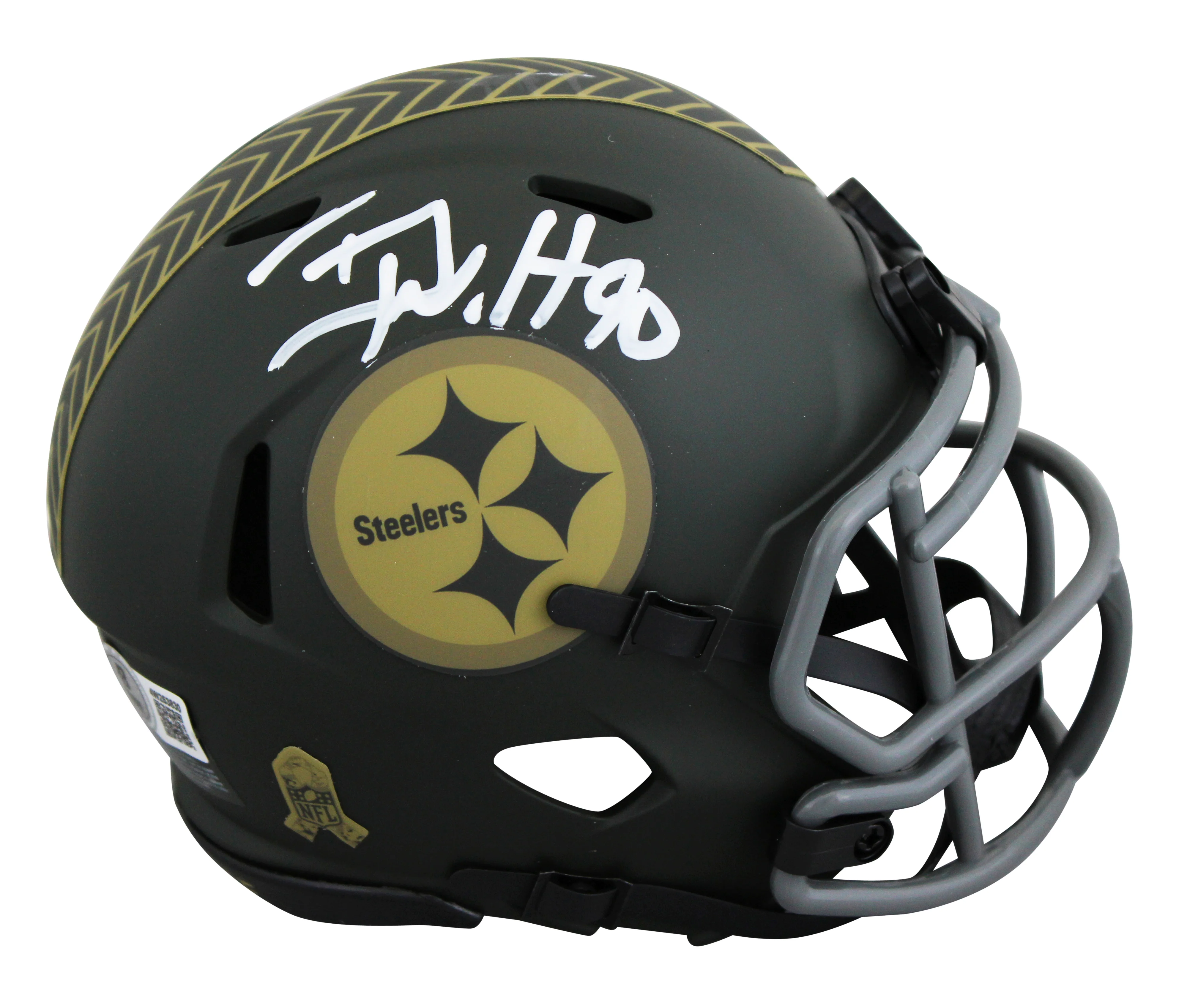 Steelers T.J. Watt Signed Salute to Service IV Speed Mini Helmet BAS Witnessed - Image 2