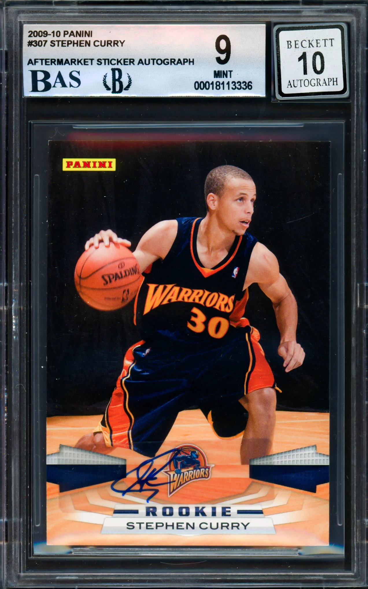Stephen Curry Autographed 2009-10 Panini Rookie Card #307 Golden State Warriors BGS 9 Auto Grade Gem Mint 10 (Aftermarket Sticker) Beckett BAS #18113336