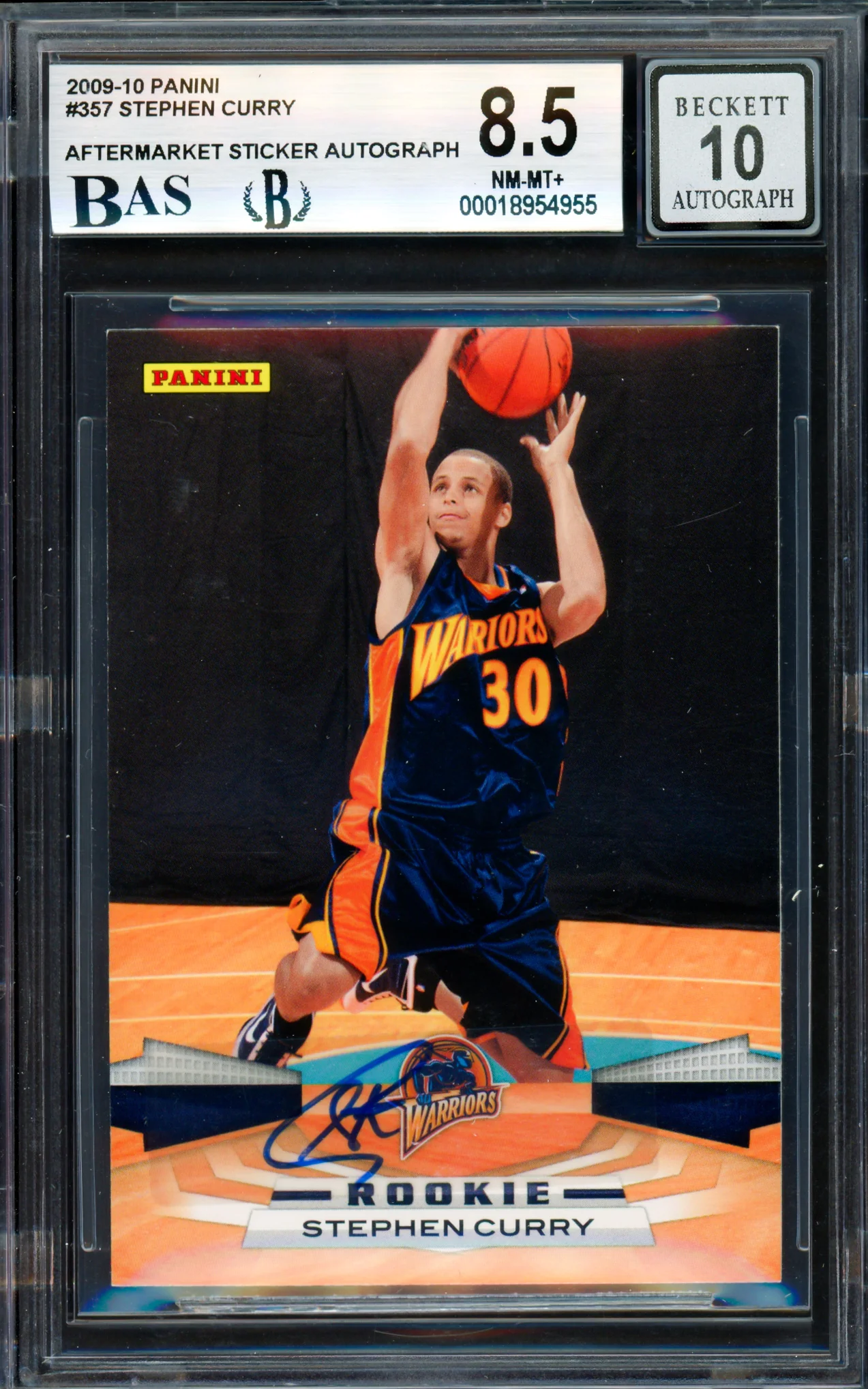 Stephen Curry Autographed 2009-10 Panini Rookie Card #357 Golden State Warriors BGS 8.5 Auto Grade Gem Mint 10 (Aftermarket Sticker) Beckett BAS #18965955