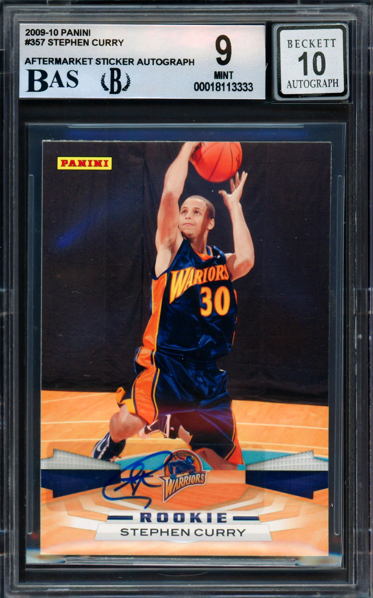 Stephen Curry Autographed 2009-10 Panini Rookie Card #357 Golden State Warriors BGS 9 Auto Grade Gem Mint 10 (Aftermarket Sticker) Beckett BAS #18113333