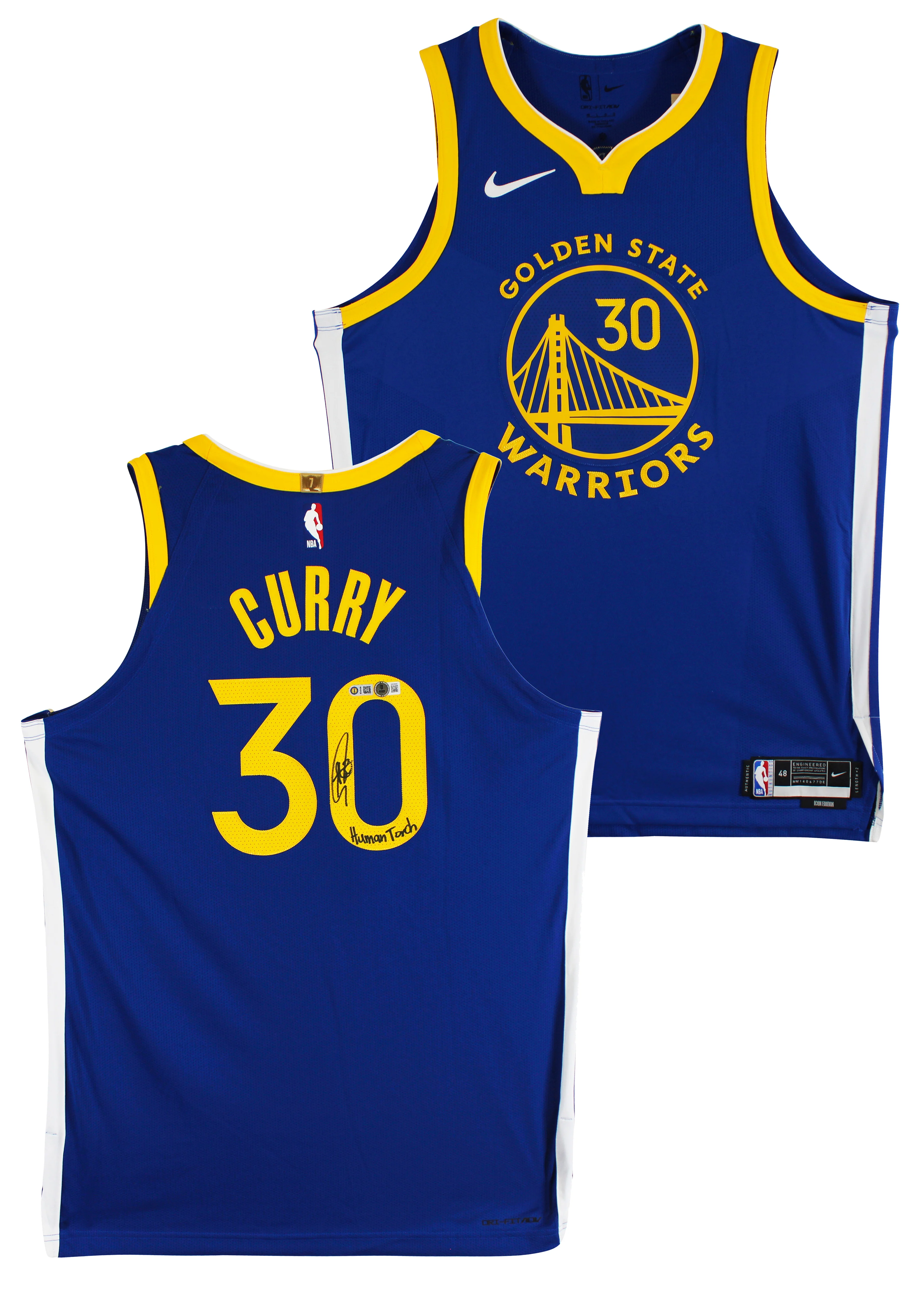 Stephen Curry "Human Torch" Signed Blue Nike Icon Edition Authentic Jersey BAS W - Image 2