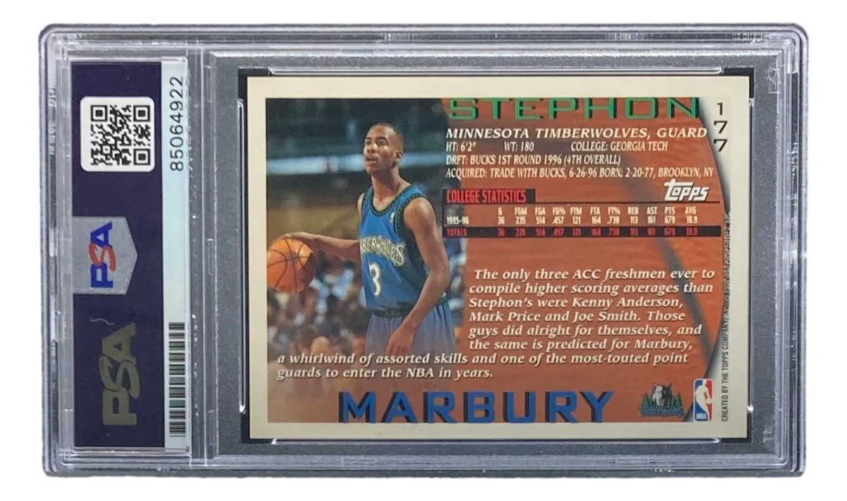 Stephon Marbury Signed 1996 Topps #177 Timberwolves Rookie Card PSA/DNA - Image 2