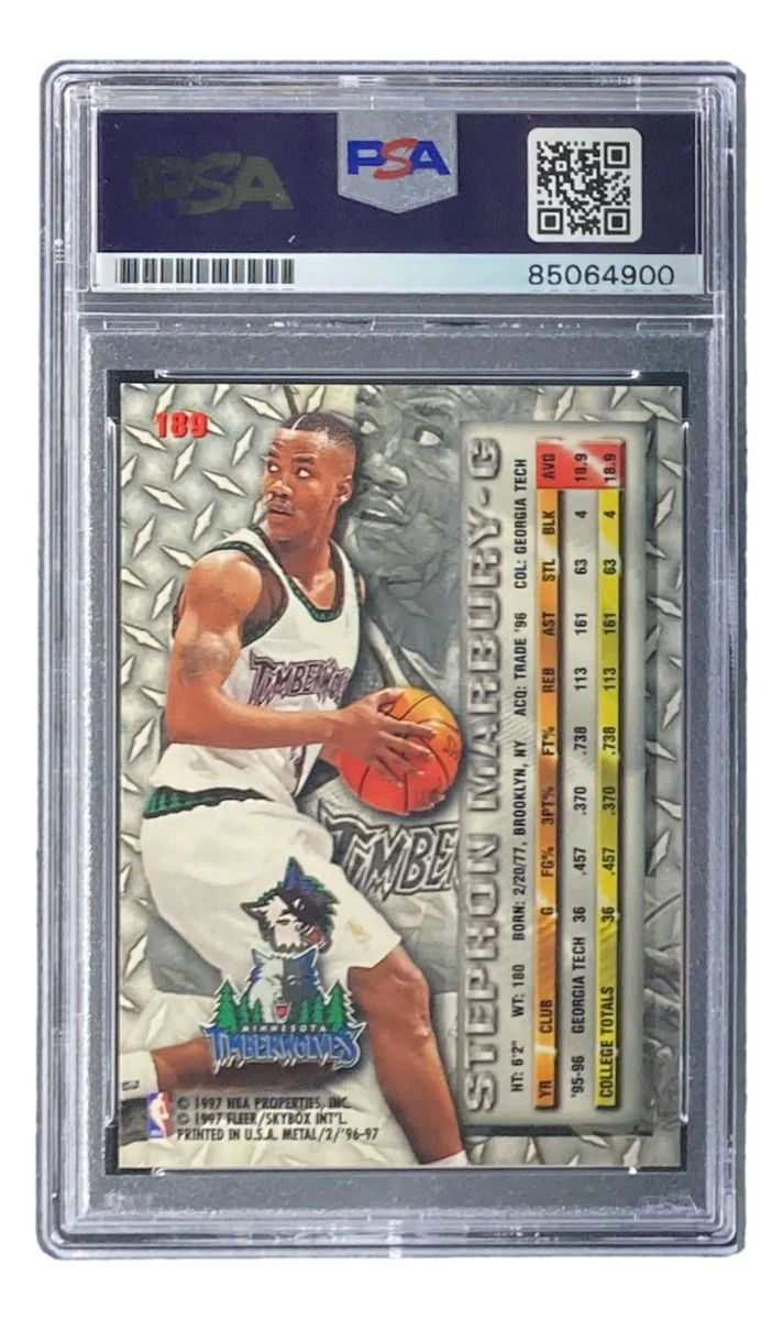 Stephon Marbury Signed 1997 Fleer #189 Timberwolves Rookie Card PSA/DNA - Image 2