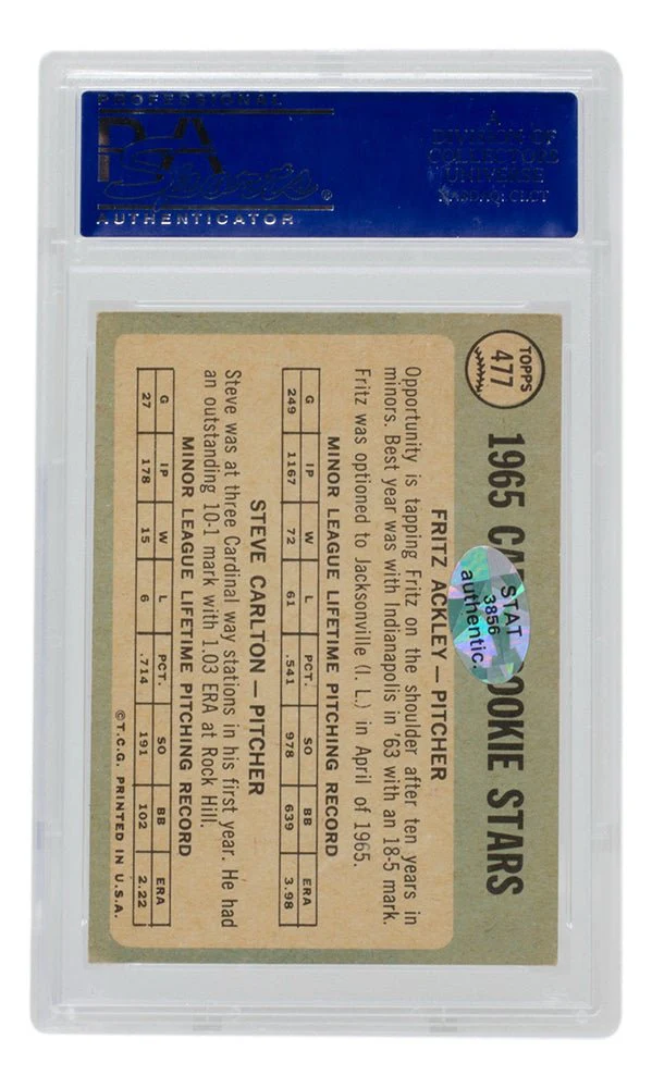Steve Carlton Signed 1965 Topps Rookie Stars Cardinals Baseball Card #477 PSA/DNA - Image 3
