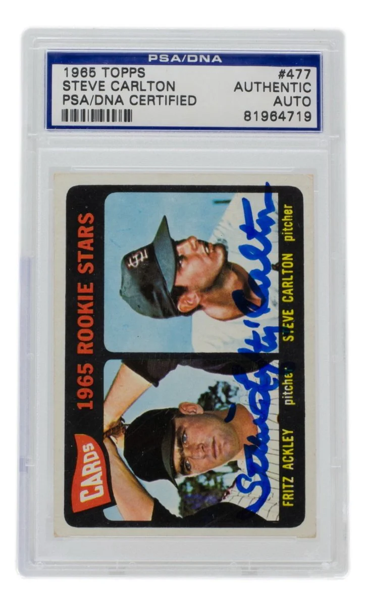 Steve Carlton Signed 1965 Topps Rookie Stars Cardinals Baseball Card #477 PSA/DNA - Image 4