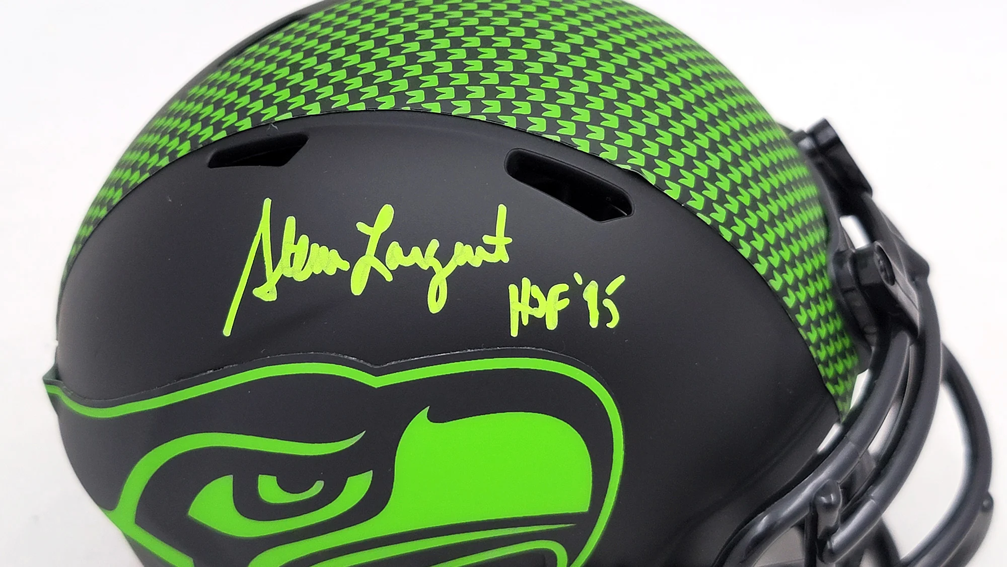 Steve Largent Autographed Seattle Seahawks Eclipse Black Speed Mini Helmet "HOF 95" MCS Holo Stock #211068 - Image 2