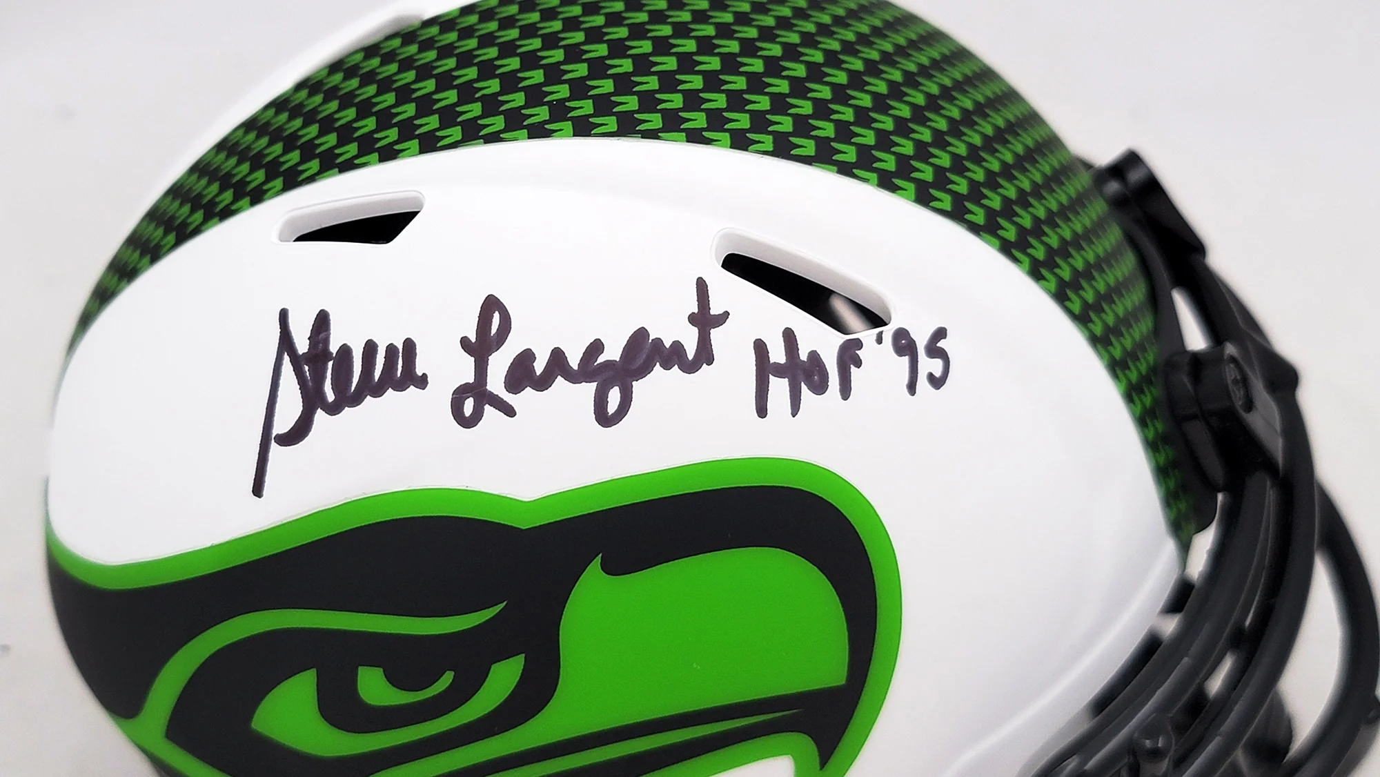 Steve Largent Autographed Seattle Seahawks Lunar Eclipse White Speed Mini Helmet "HOF 95" MCS Holo Stock #211067 - Image 2