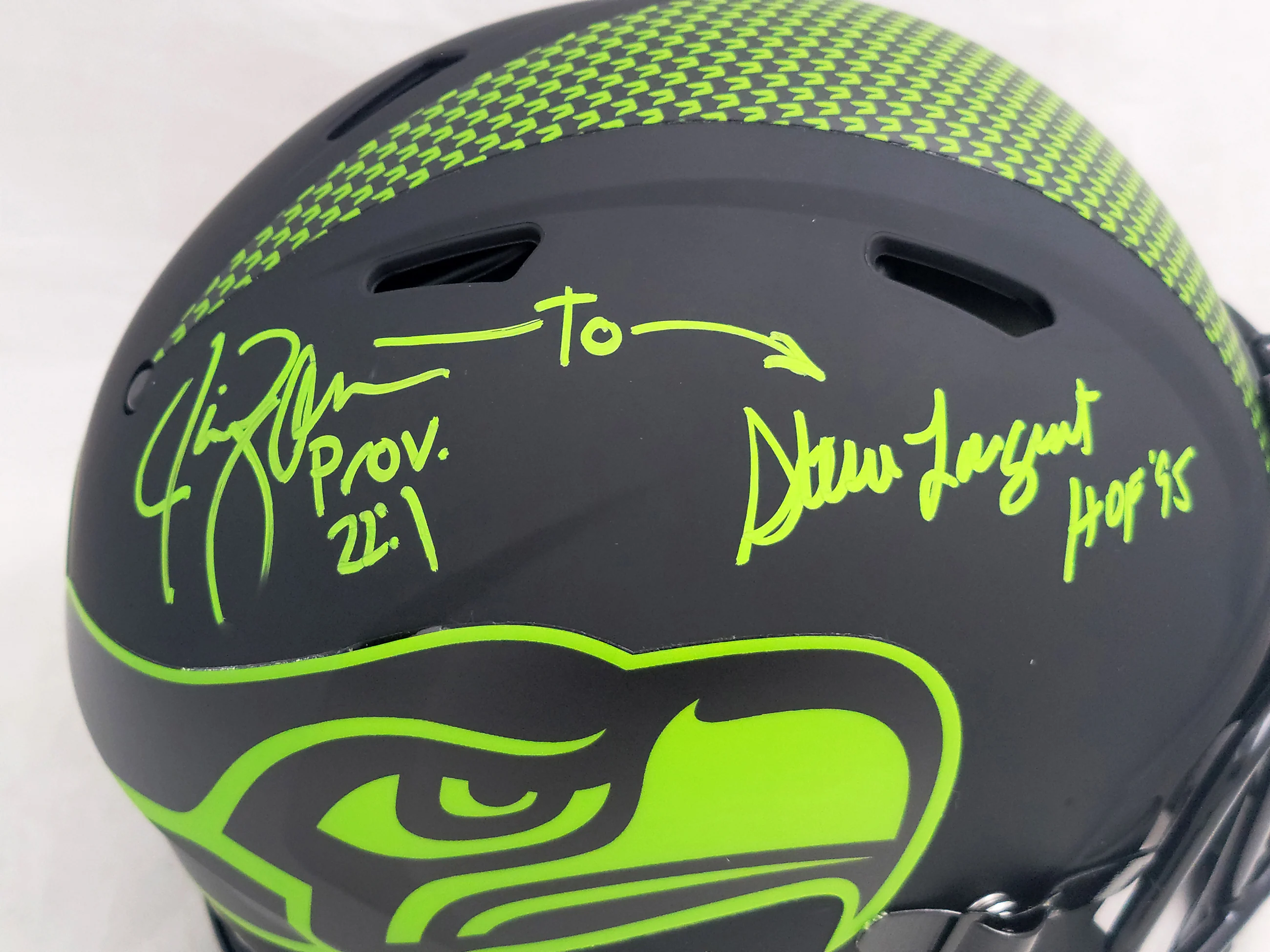 Steve Largent & Jim Zorn Autographed Seattle Seahawks Eclipse Black Full Size Authentic Speed Helmet "TD Seahawks!" MCS Holo Stock #210444 - Image 2