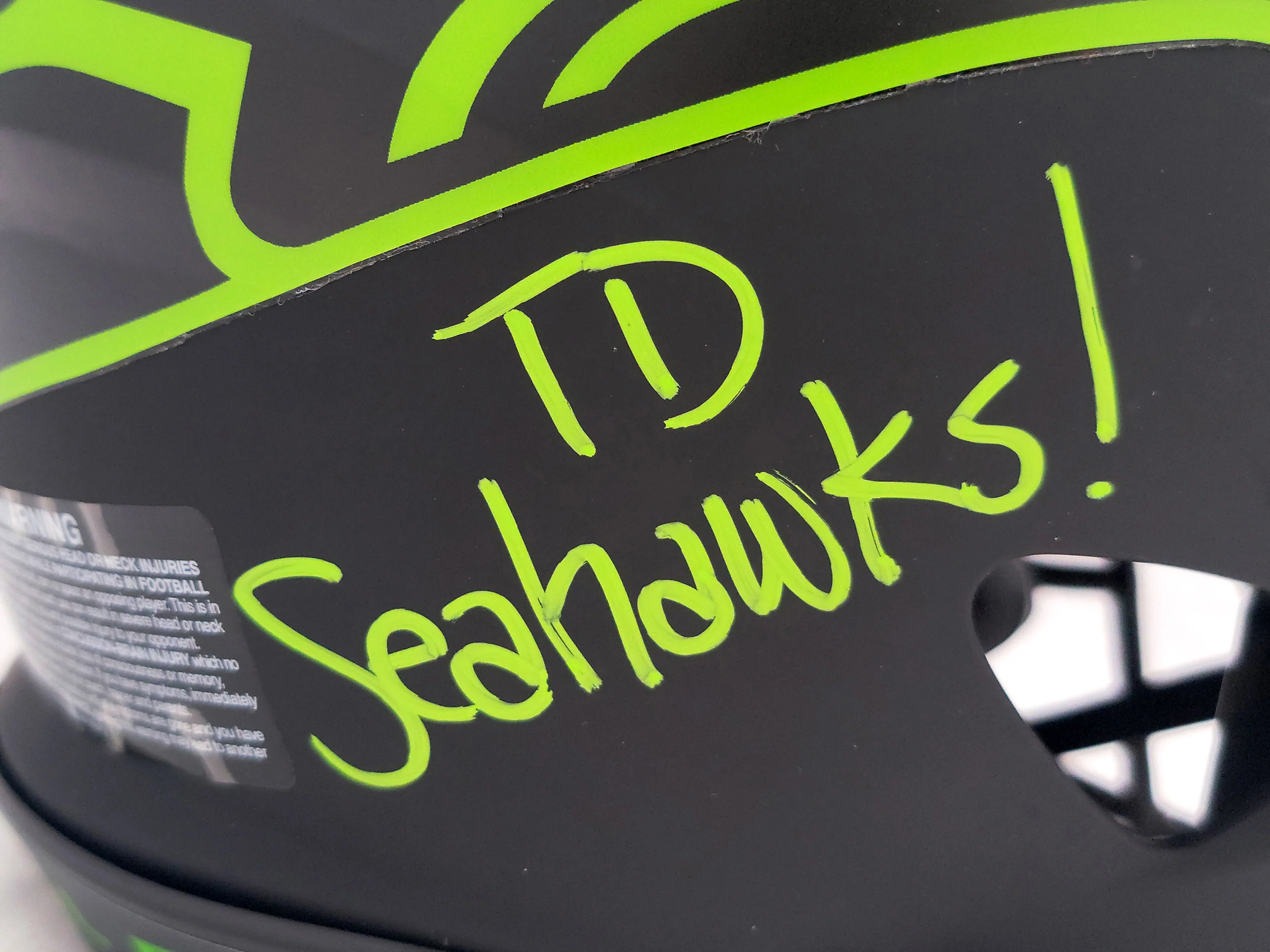 Steve Largent & Jim Zorn Autographed Seattle Seahawks Eclipse Black Full Size Authentic Speed Helmet "TD Seahawks!" MCS Holo Stock #210444 - Image 5