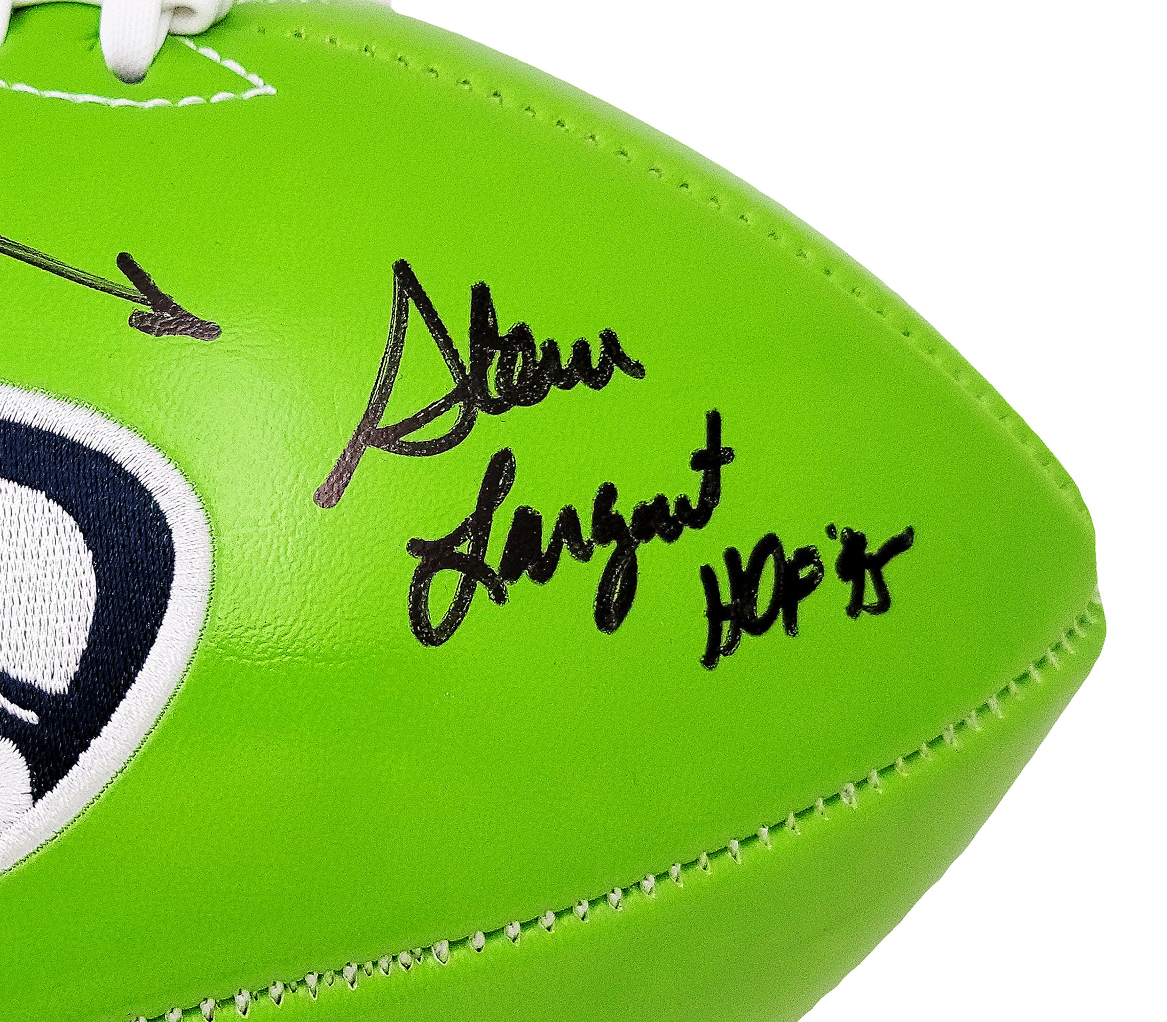 Steve Largent & Jim Zorn Autographed Seattle Seahawks Green Logo Football MCS Holo Stock #210467 - Image 3