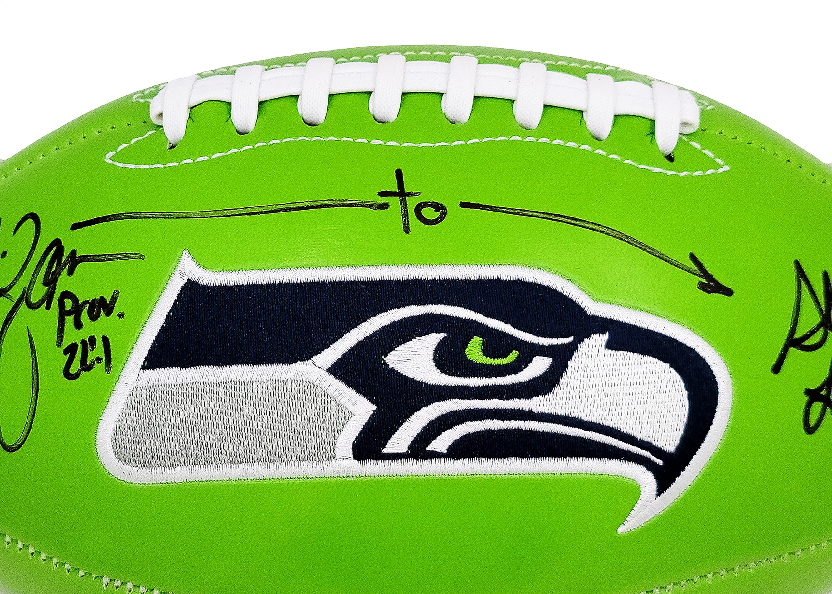 Steve Largent & Jim Zorn Autographed Seattle Seahawks Green Logo Football MCS Holo Stock #210467 - Image 5