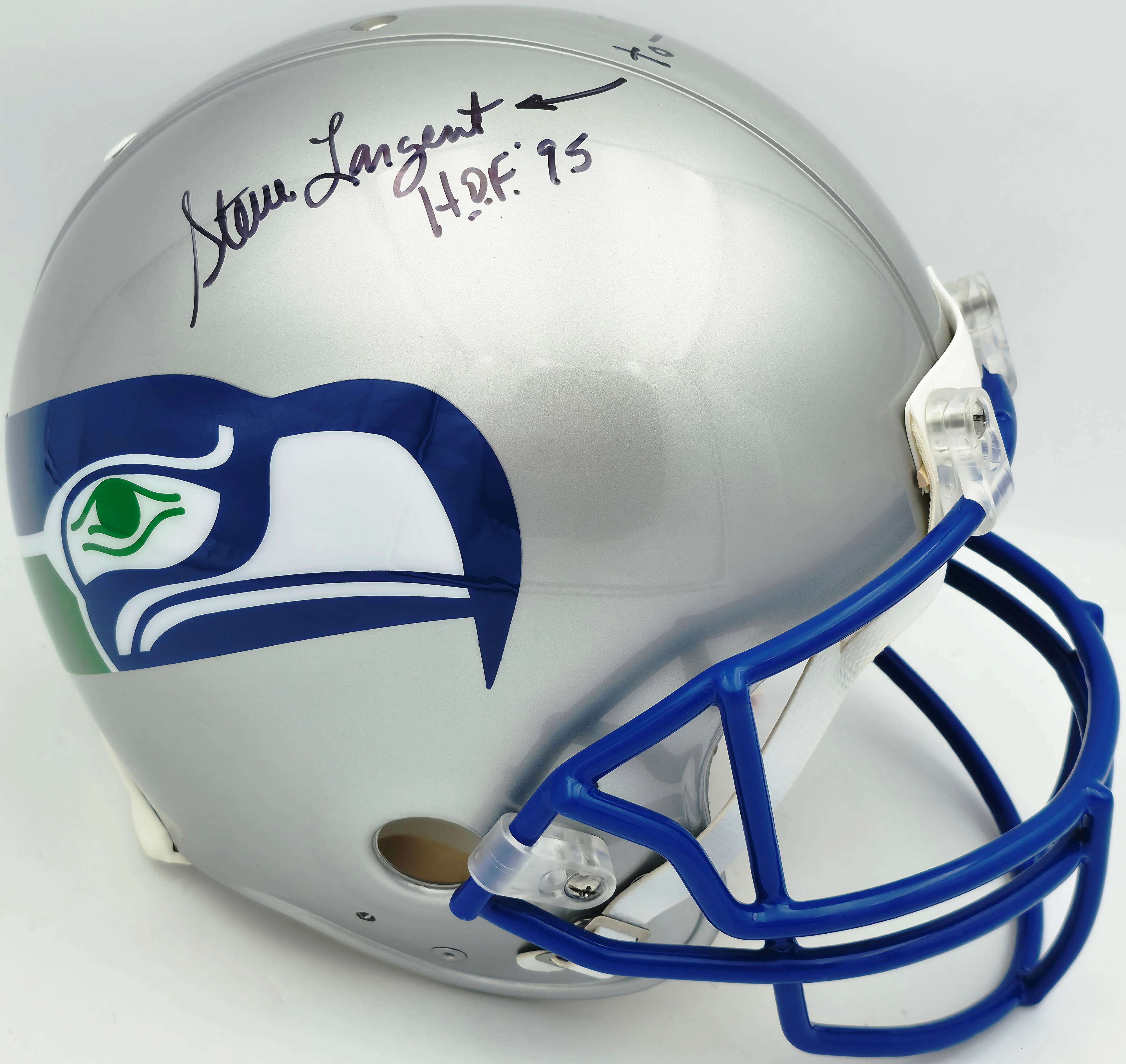 Steve Largent & Jim Zorn Autographed Seattle Seahawks Silver Authentic Full Size Helmet "HOF 95, To Arrow" MCS Holo #63696