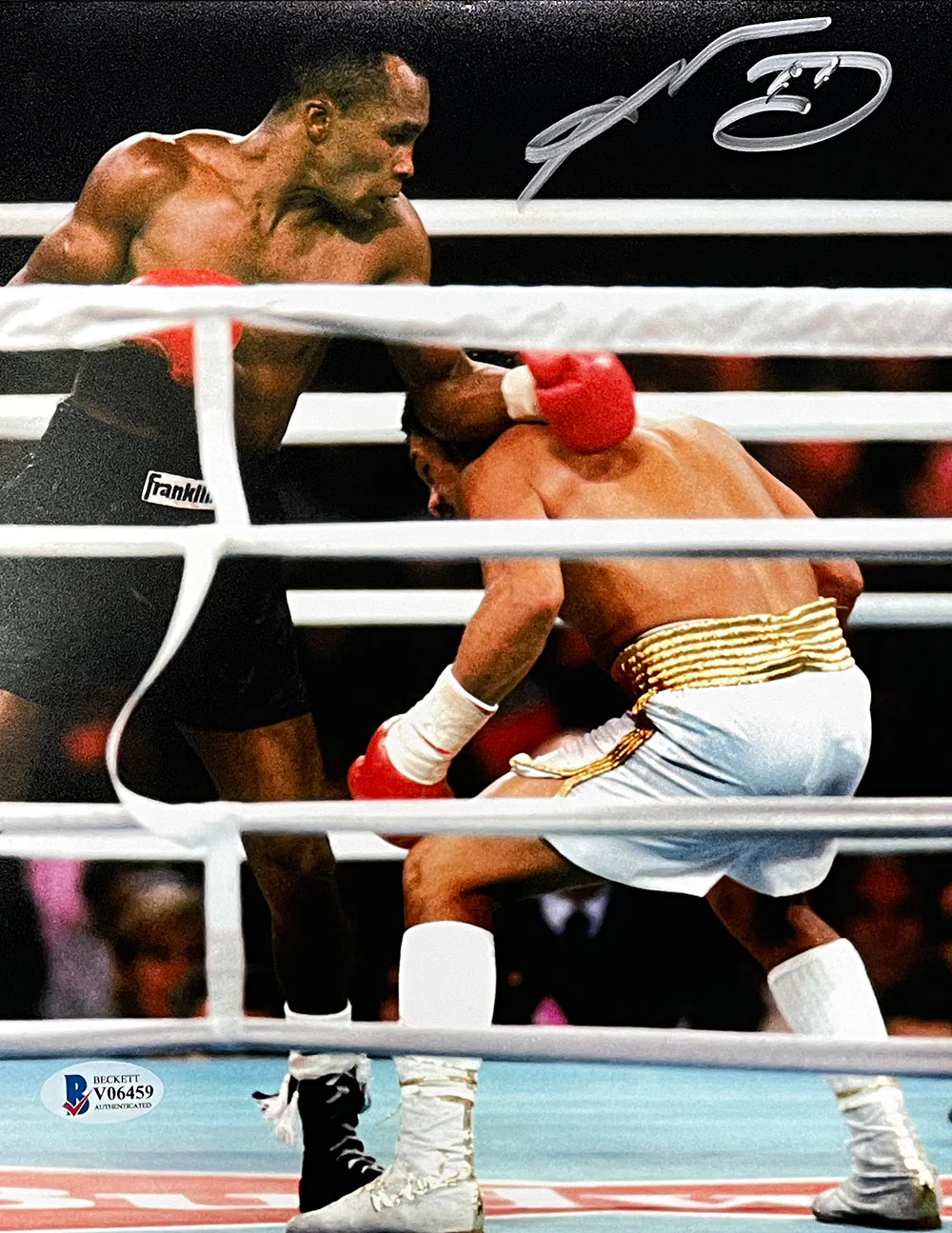 Sugar Ray Leonard Signed 8x10 Boxing Duck Photo BAS