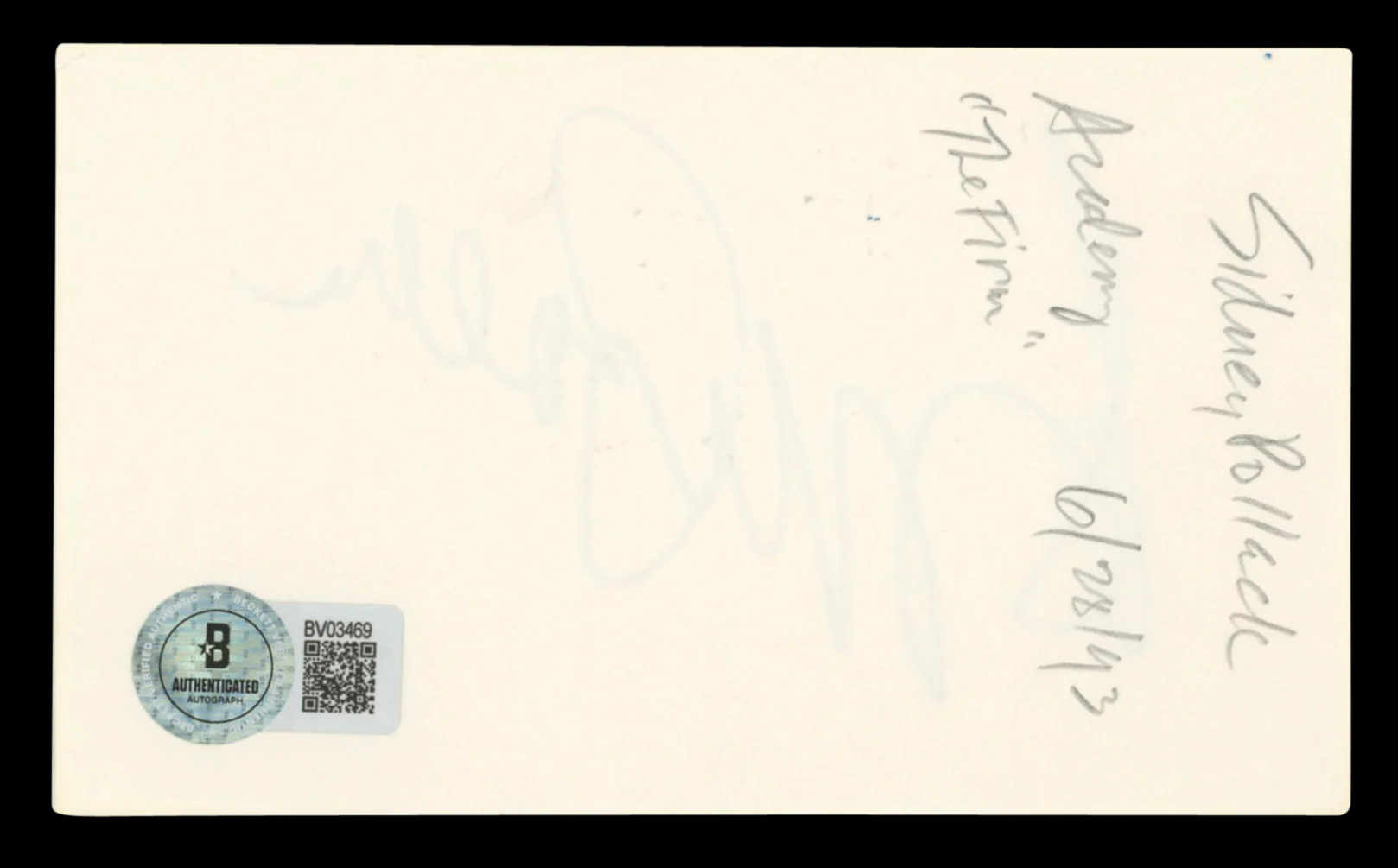 Sydney Pollack Authentic Signed 3x5 Index Card Autographed BAS #BV03469 - Image 3
