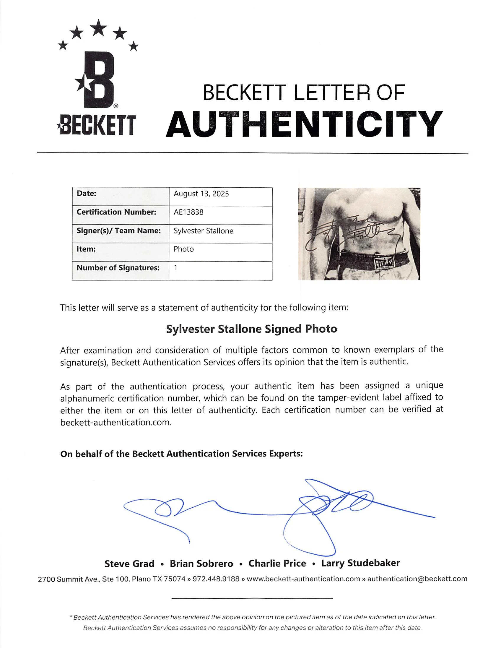 Sylvester Stallone Rocky Authentic Signed 16x20 Framed Photo Auto Graded 10! BAS - Image 5