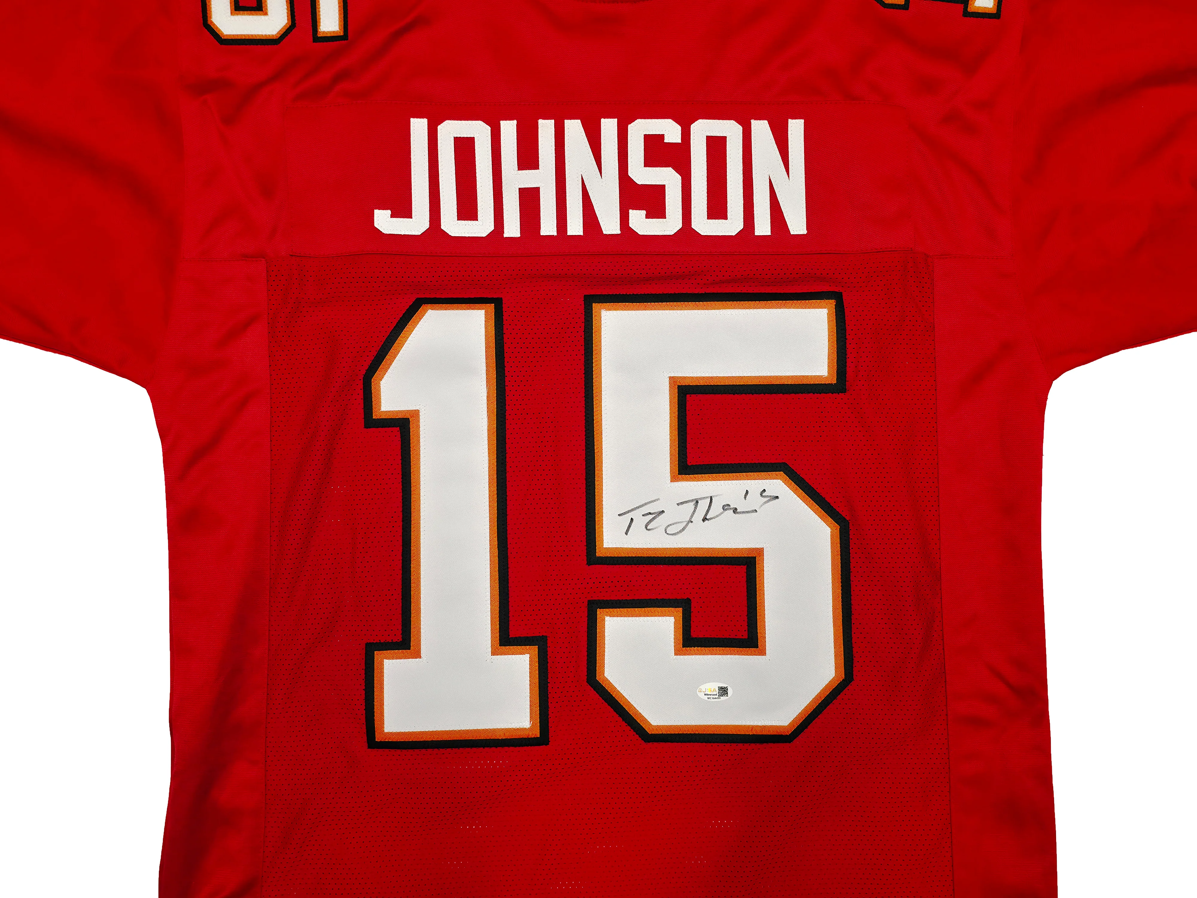 Tampa Bay Buccaneers Tez Johnson Autographed Red Jersey JSA Witness Stock #256793 - Image 2