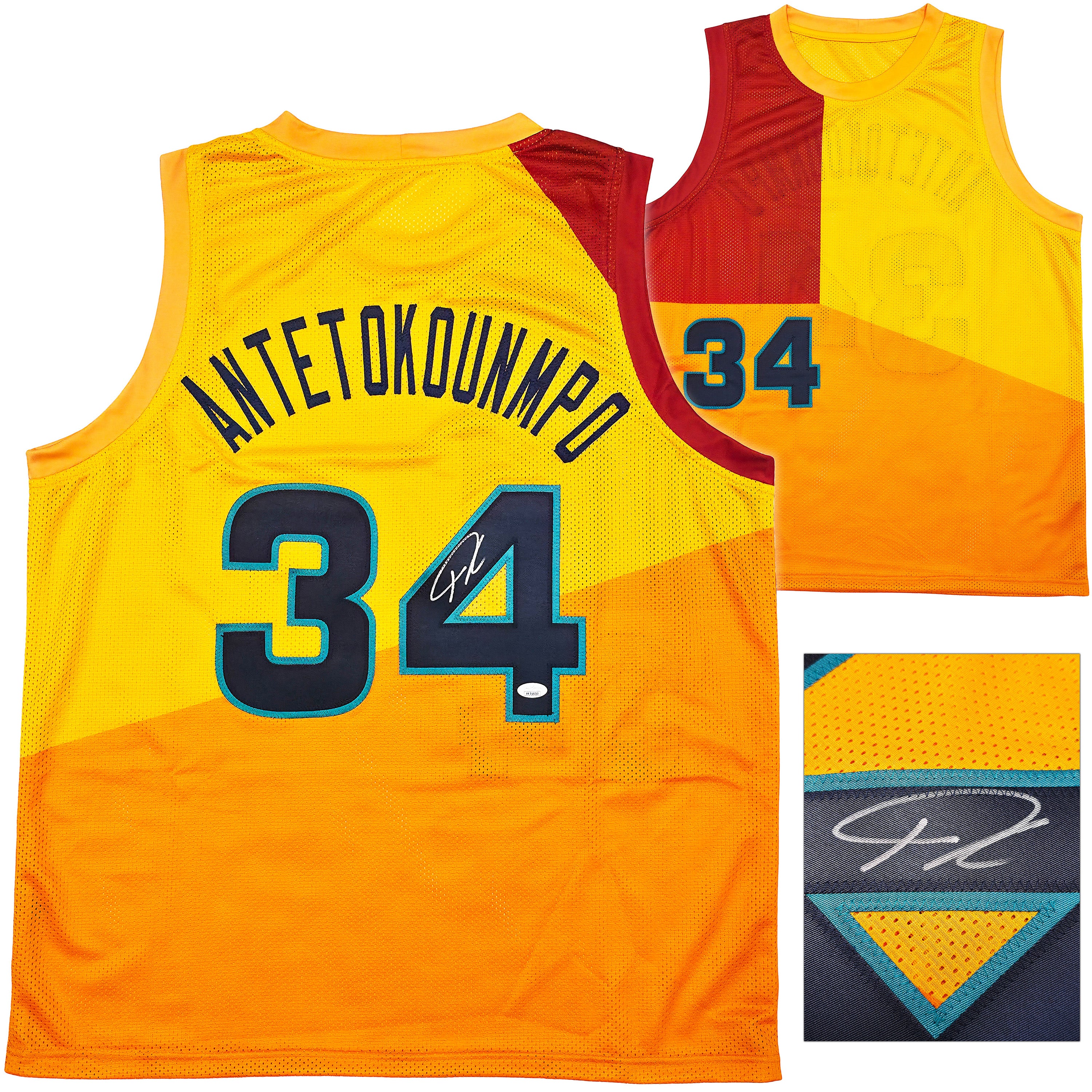 Team Greece Giannis Antetokounmpo Autographed Yellow Jersey JSA Stock #243021