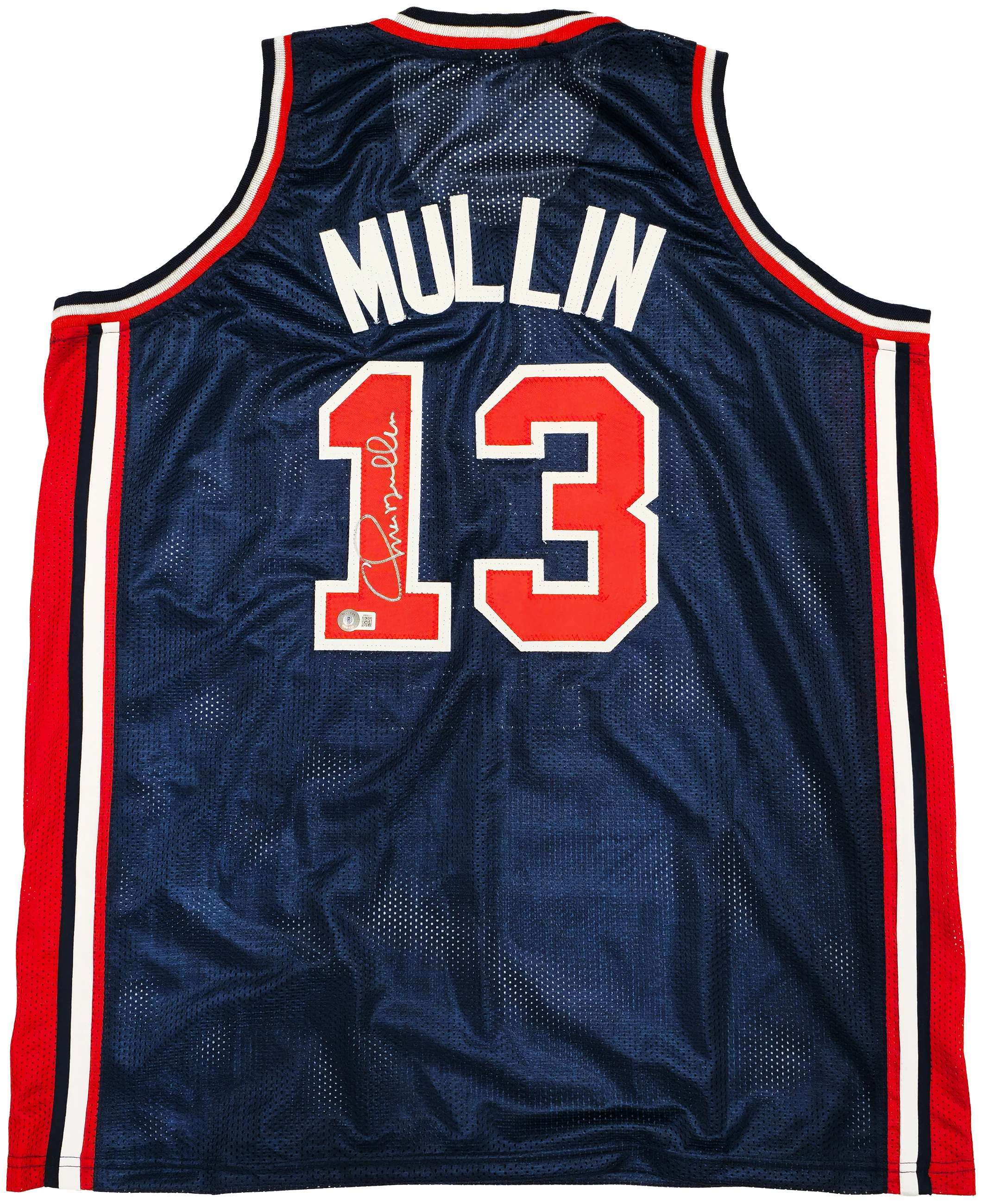 Team USA Chris Mullin Autographed Blue Jersey Beckett BAS Witness Stock #232596 - Image 2
