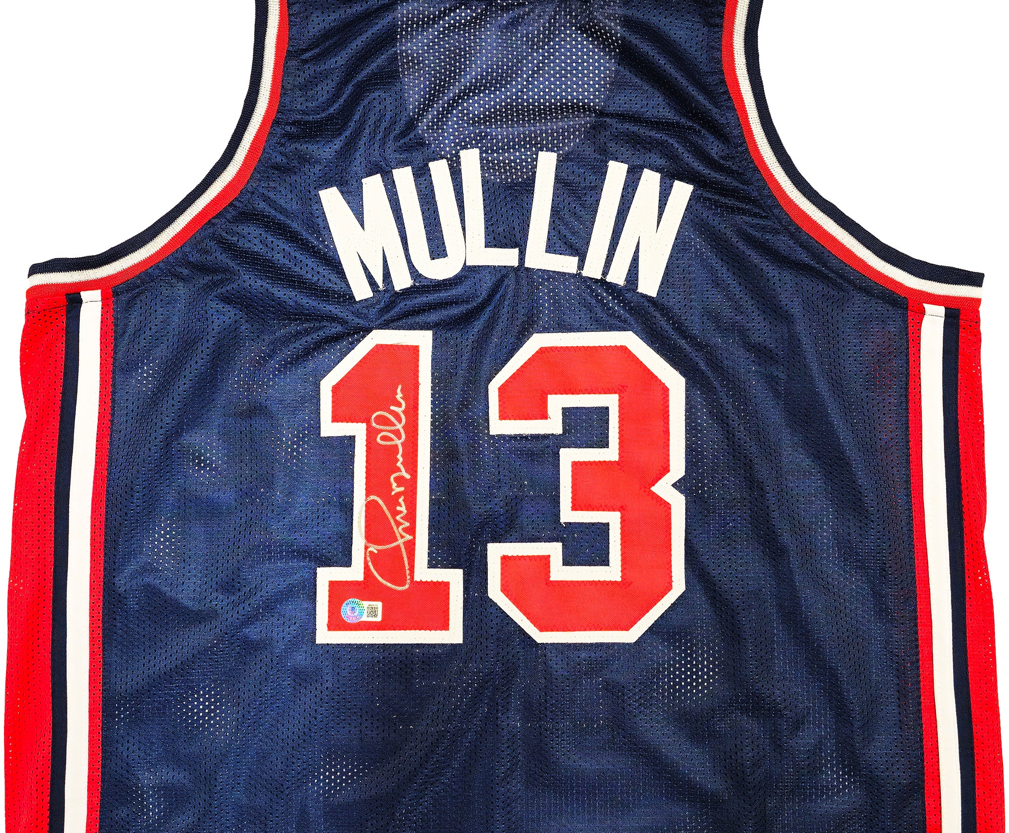 Team USA Chris Mullin Autographed Blue Jersey Beckett BAS Witness Stock #232596 - Image 3