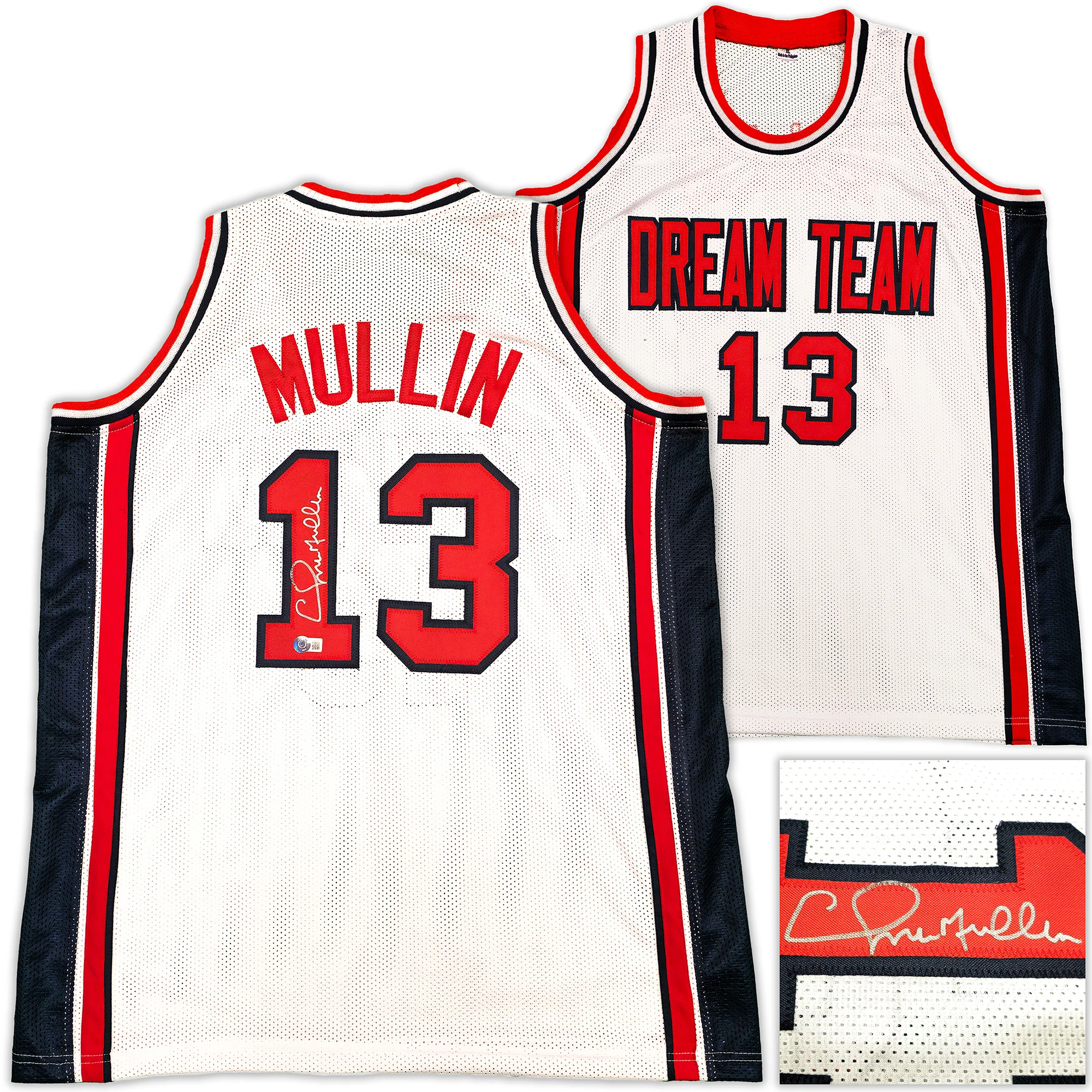 Team USA Chris Mullin Autographed White Jersey Beckett BAS Witness Stock #232595