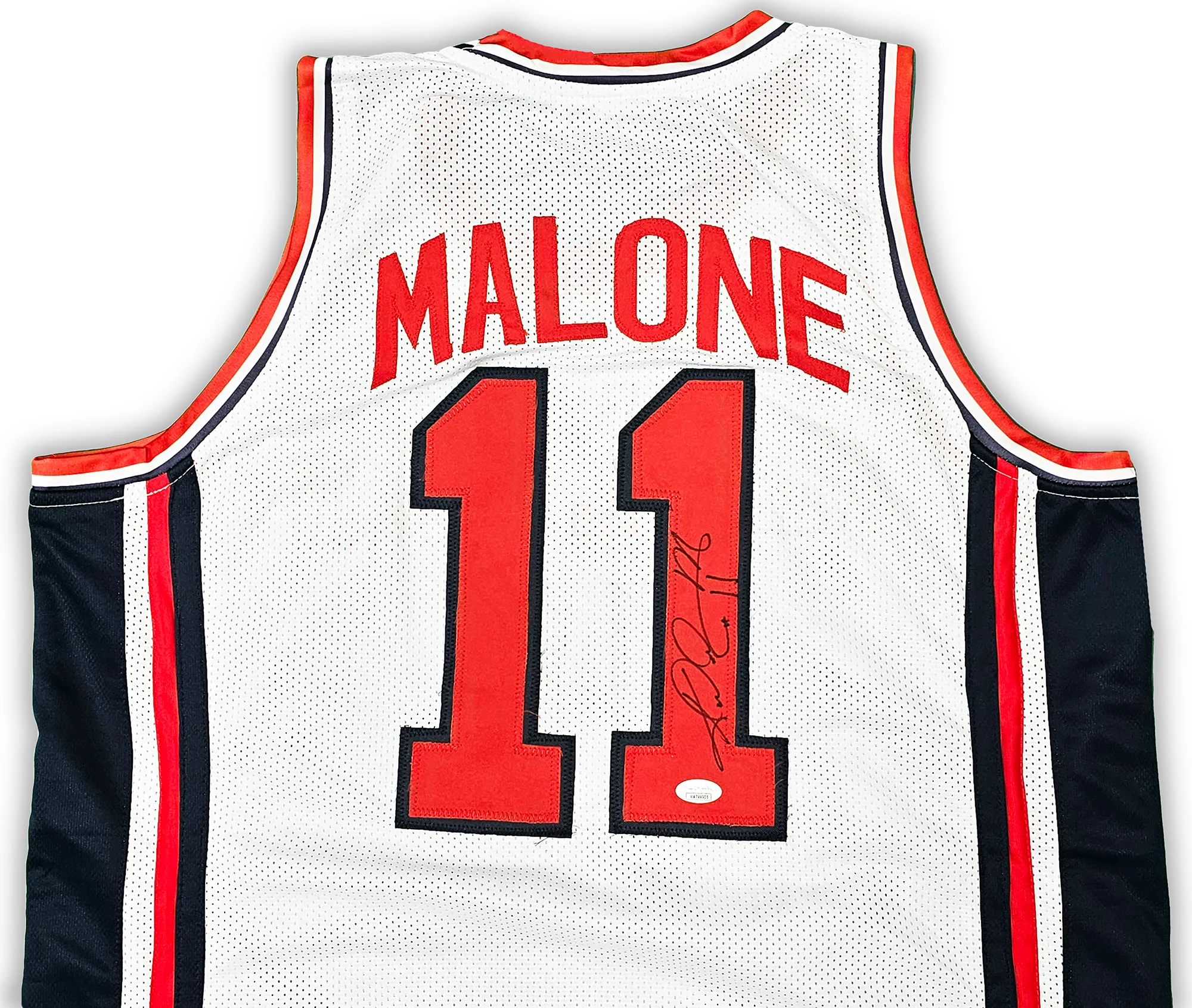 Team USA Karl Malone Autographed White Jersey JSA Stock #215759 - Image 3