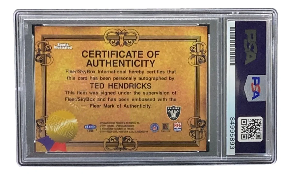 Ted Hendricks Signed 1999 Fleer Sports Illustrated Trading Card PSA/DNA - Image 2