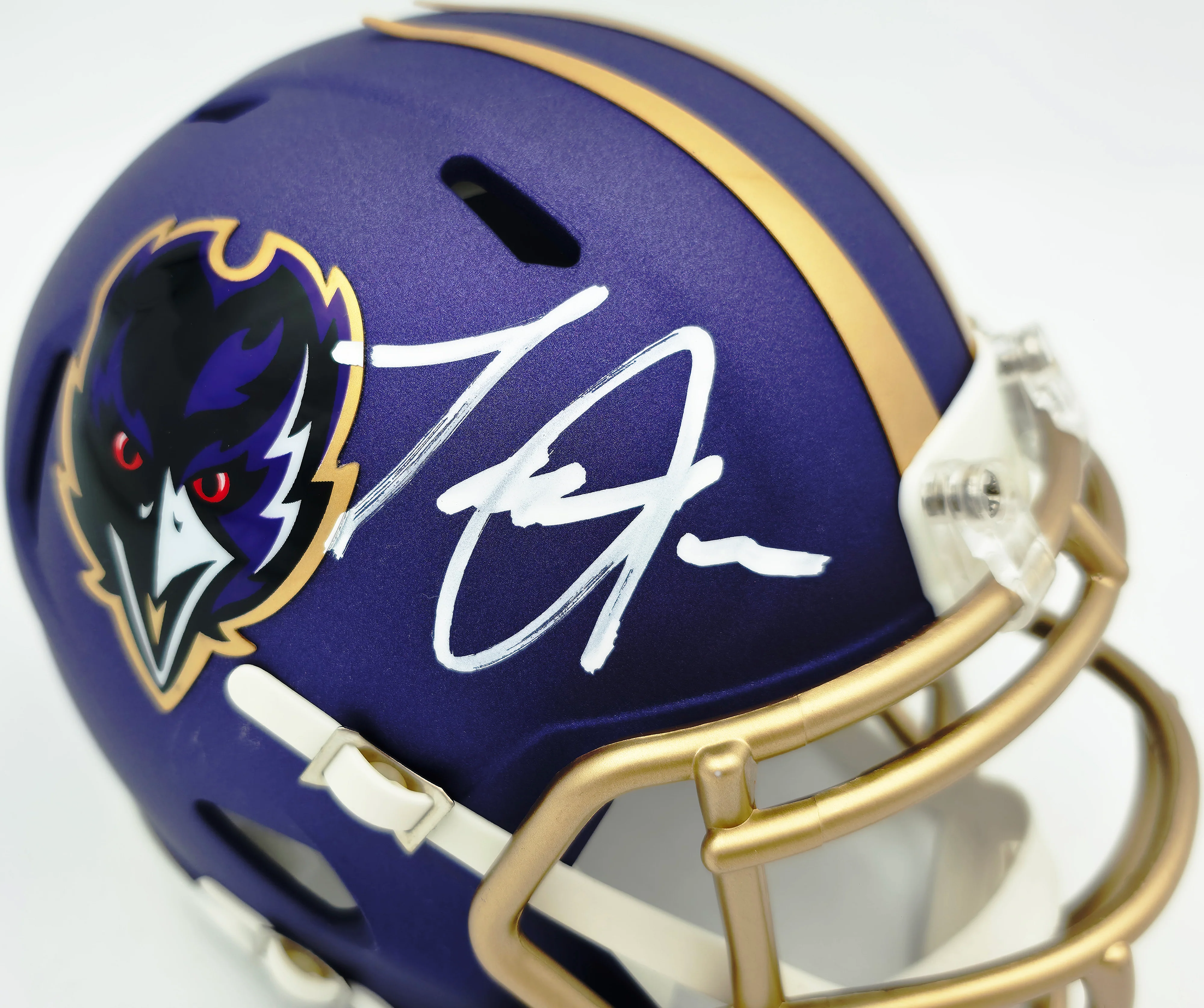 Terrell Suggs Autographed Baltimore Ravens 2024 Alternate Purple Speed Mini Helmet Beckett BAS Witness Stock #261448 - Image 2