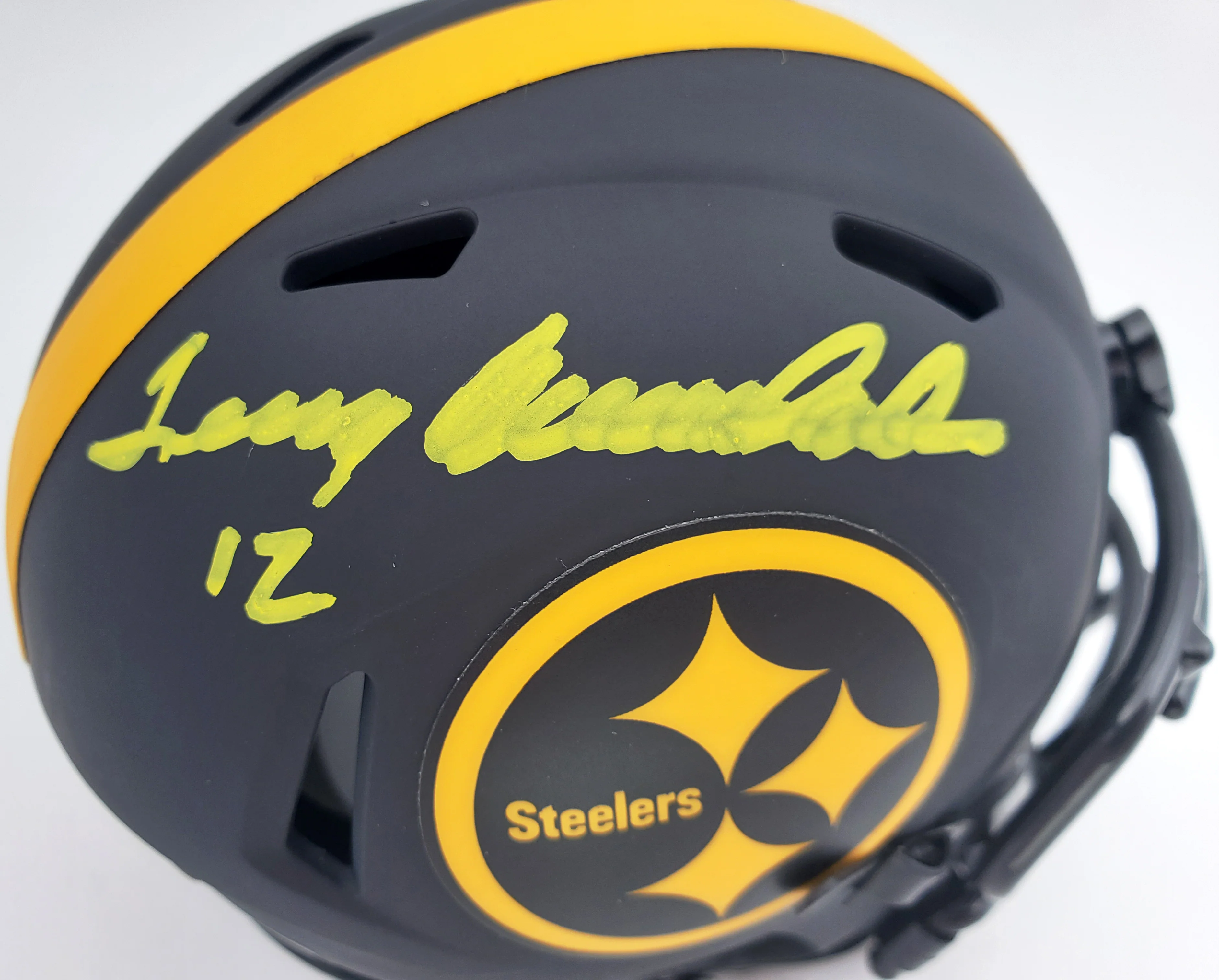 Terry Bradshaw Autographed Eclipse Black Pittsburgh Steelers Speed Mini Helmet Beckett BAS Stock #165928 - Image 2