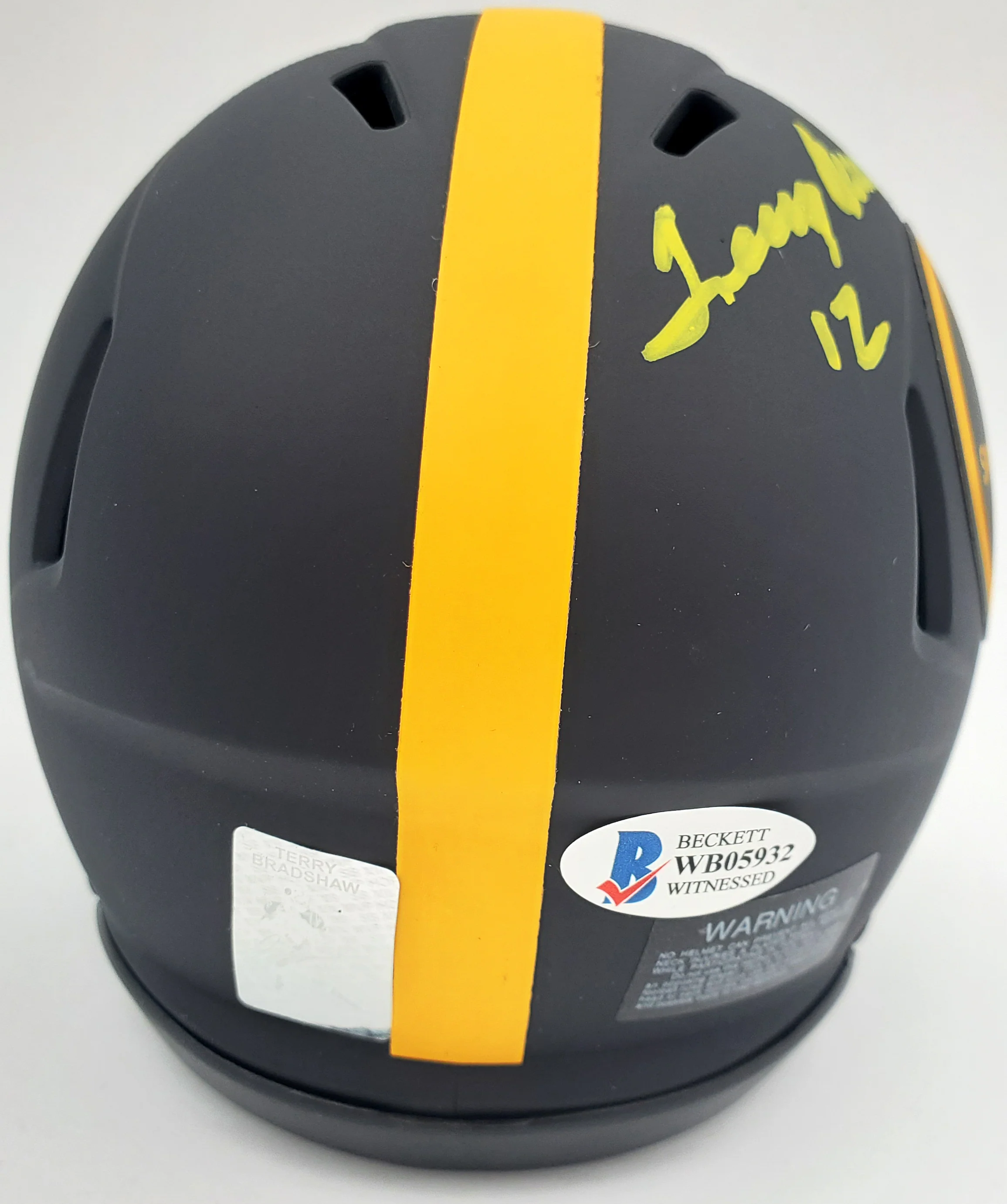 Terry Bradshaw Autographed Eclipse Black Pittsburgh Steelers Speed Mini Helmet Beckett BAS Stock #165928 - Image 3