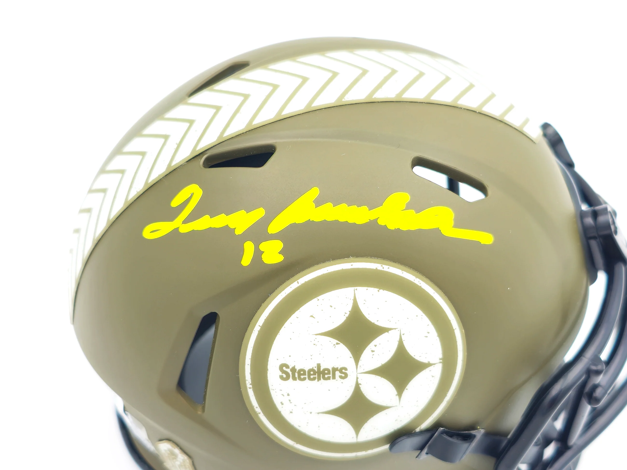 Terry Bradshaw Autographed Pittsburgh Steelers Army Green Salute to Service Speed Mini Helmet Beckett BAS Witness Stock #230084 - Image 2