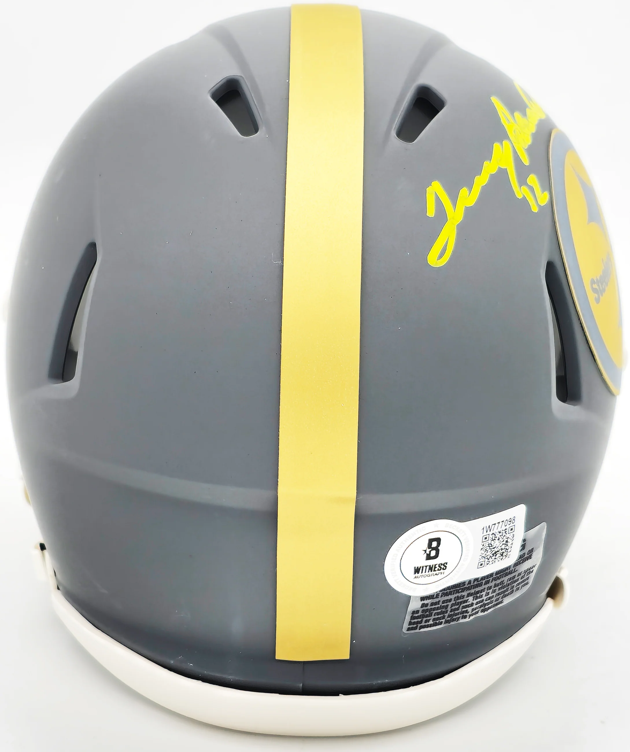 Terry Bradshaw Autographed Pittsburgh Steelers Slate Gray Speed Mini Helmet Beckett BAS Witness Stock #230083 - Image 4