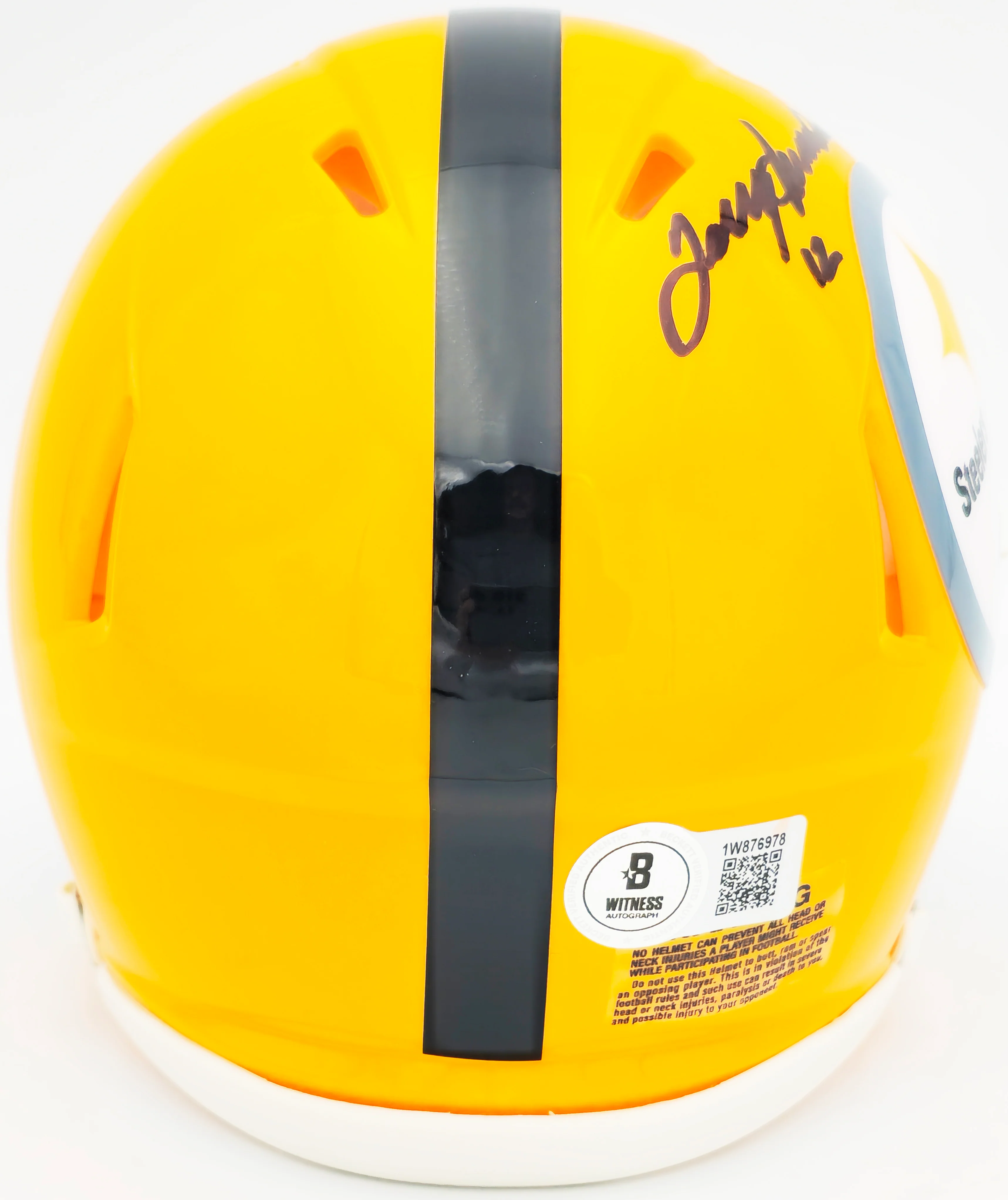 Terry Bradshaw Autographed Pittsburgh Steelers Yellow Speed Mini Helmet Beckett BAS Witness Stock #230229 - Image 4
