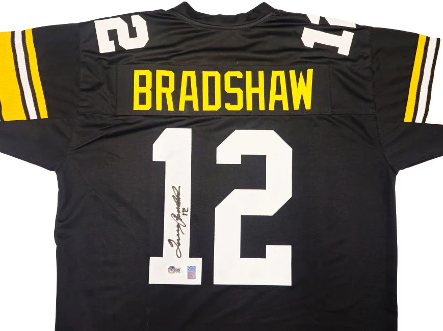 Terry Bradshaw Pittsburgh Signed Black Football Jersey BAS - Image 2