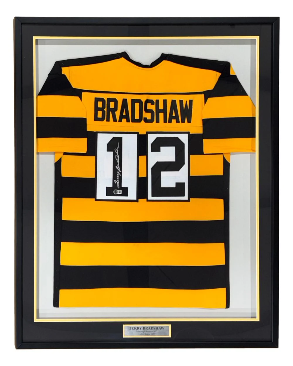 Terry Bradshaw Pittsburgh Signed Framed Bumblebee Football Jersey BAS