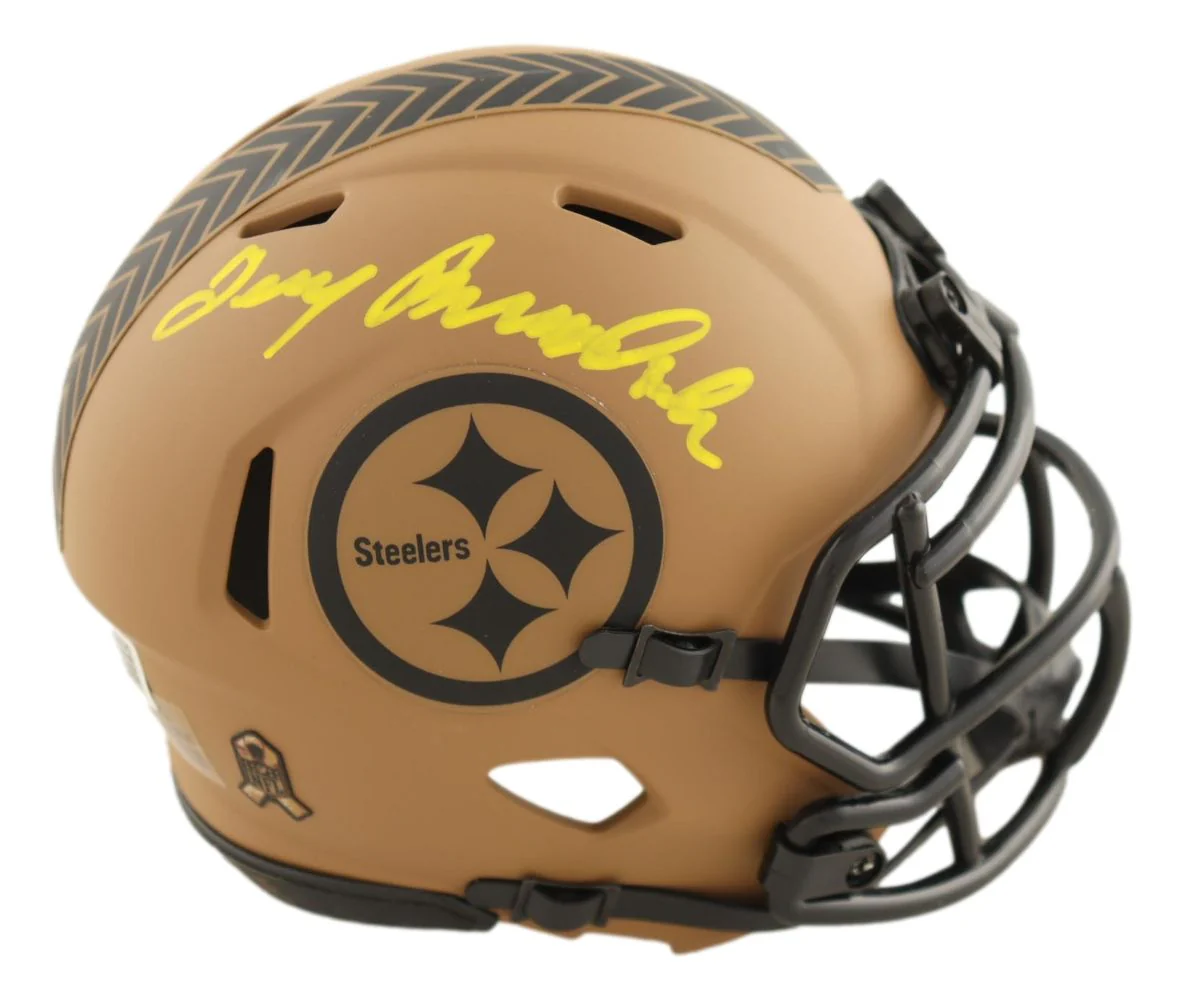Terry Bradshaw Signed Steelers Brown Salute To Service Mini Speed Helmet BAS