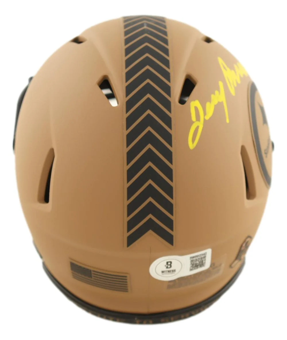 Terry Bradshaw Signed Steelers Brown Salute To Service Mini Speed Helmet BAS - Image 2