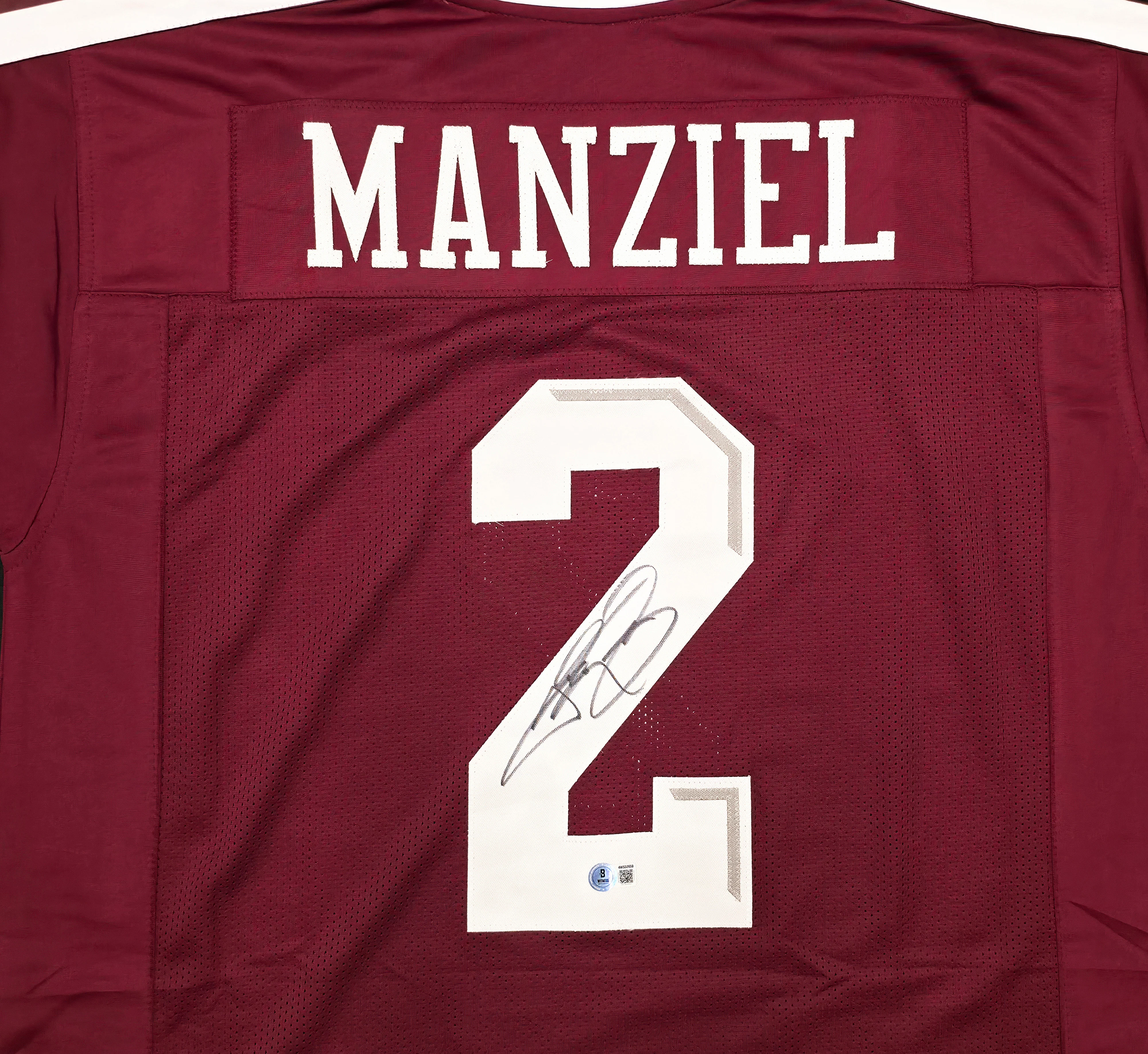 Texas A&M Aggies Johnny Manziel Autographed Maroon Jersey Beckett BAS Witness Stock #262054 - Image 3