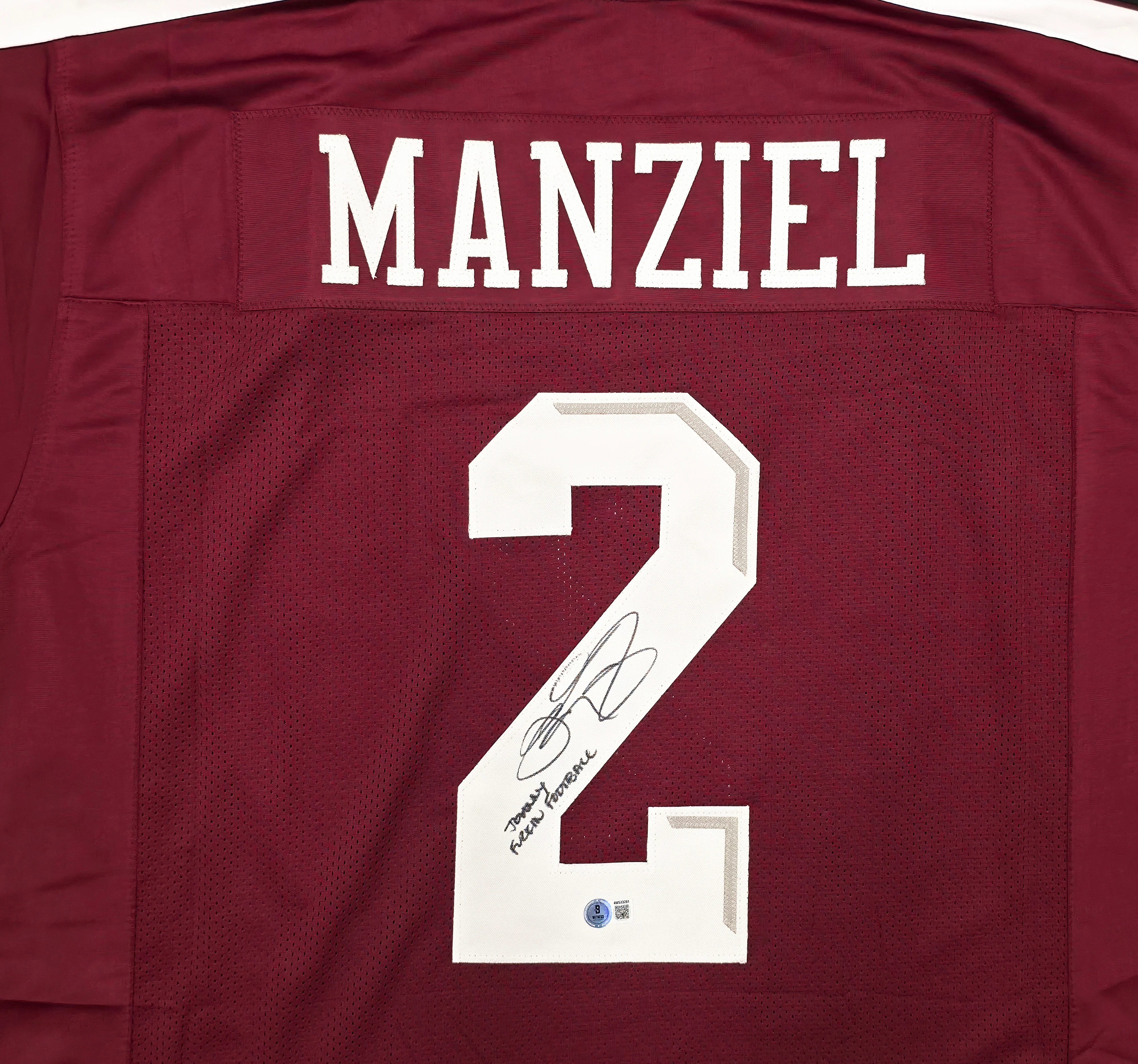 Texas A&M Aggies Johnny Manziel Autographed Maroon Jersey "Johnny F'cking Football" Beckett BAS Witness Stock #262052 - Image 3