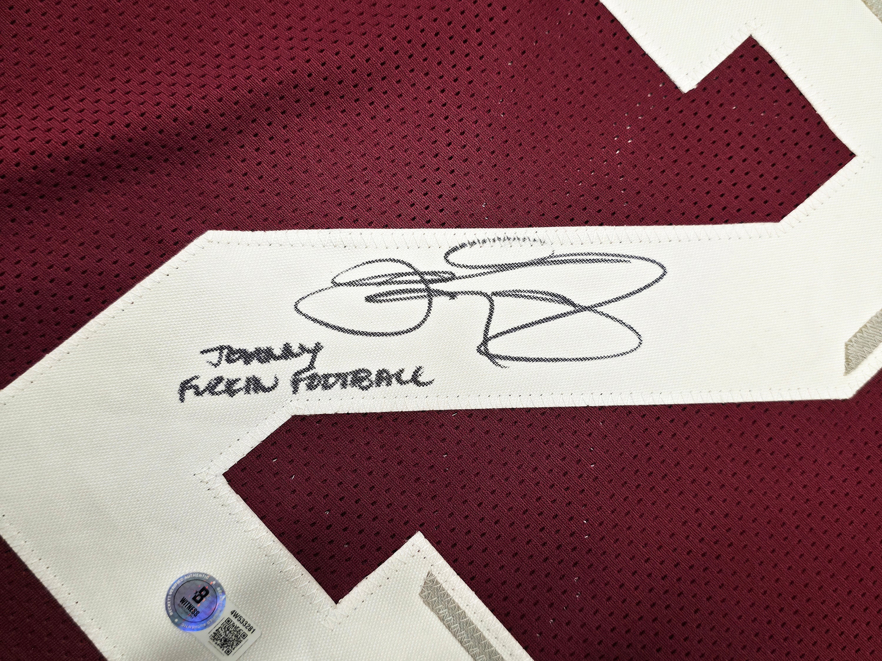 Texas A&M Aggies Johnny Manziel Autographed Maroon Jersey "Johnny F'cking Football" Beckett BAS Witness Stock #262052 - Image 4