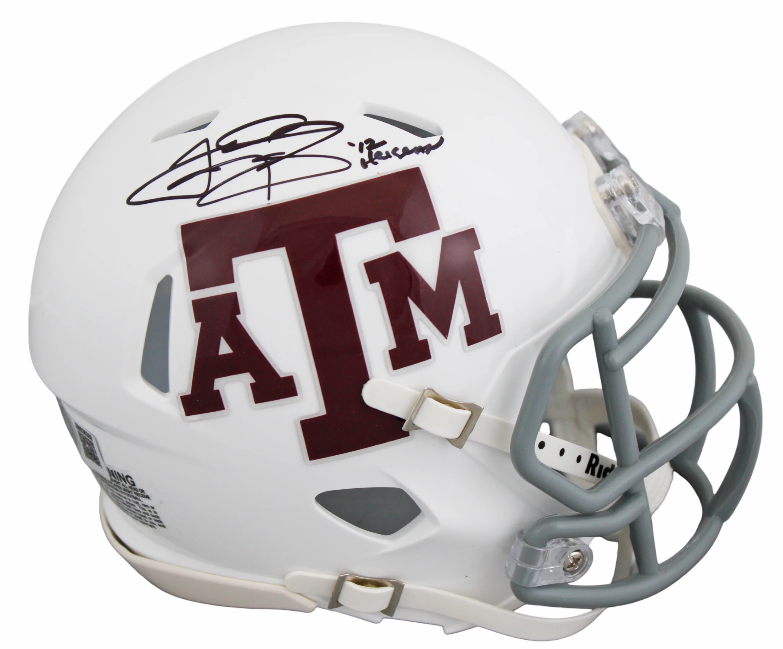Texas A&M Johnny Manziel "12 HT" Signed White Speed Mini Helmet W/ Case BAS Wit - Image 3