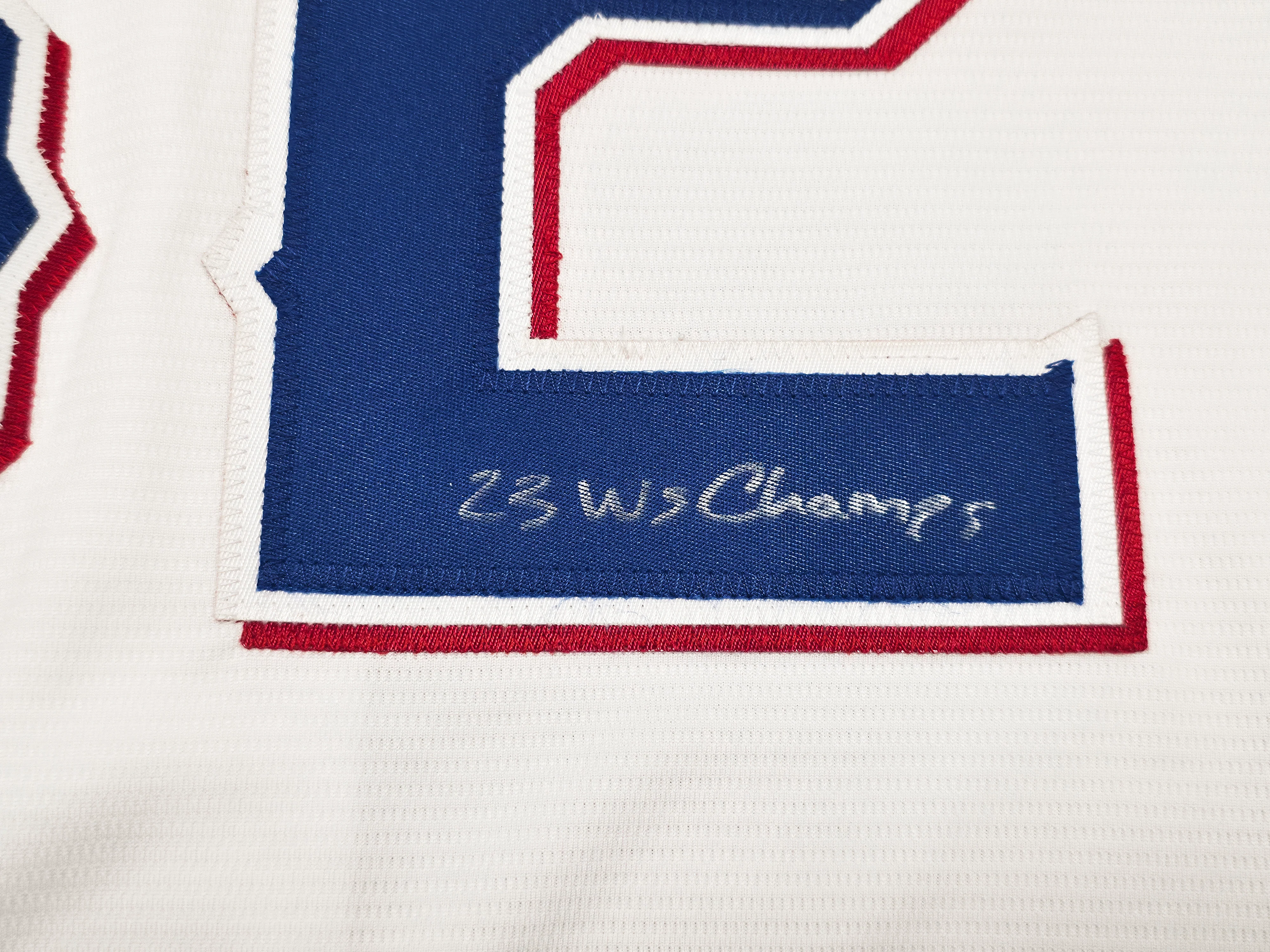 Texas Rangers Evan Carter Autographed White Nike Jersey Size XL "23 WS Champs" Beckett BAS Witness Stock #252437 - Image 4