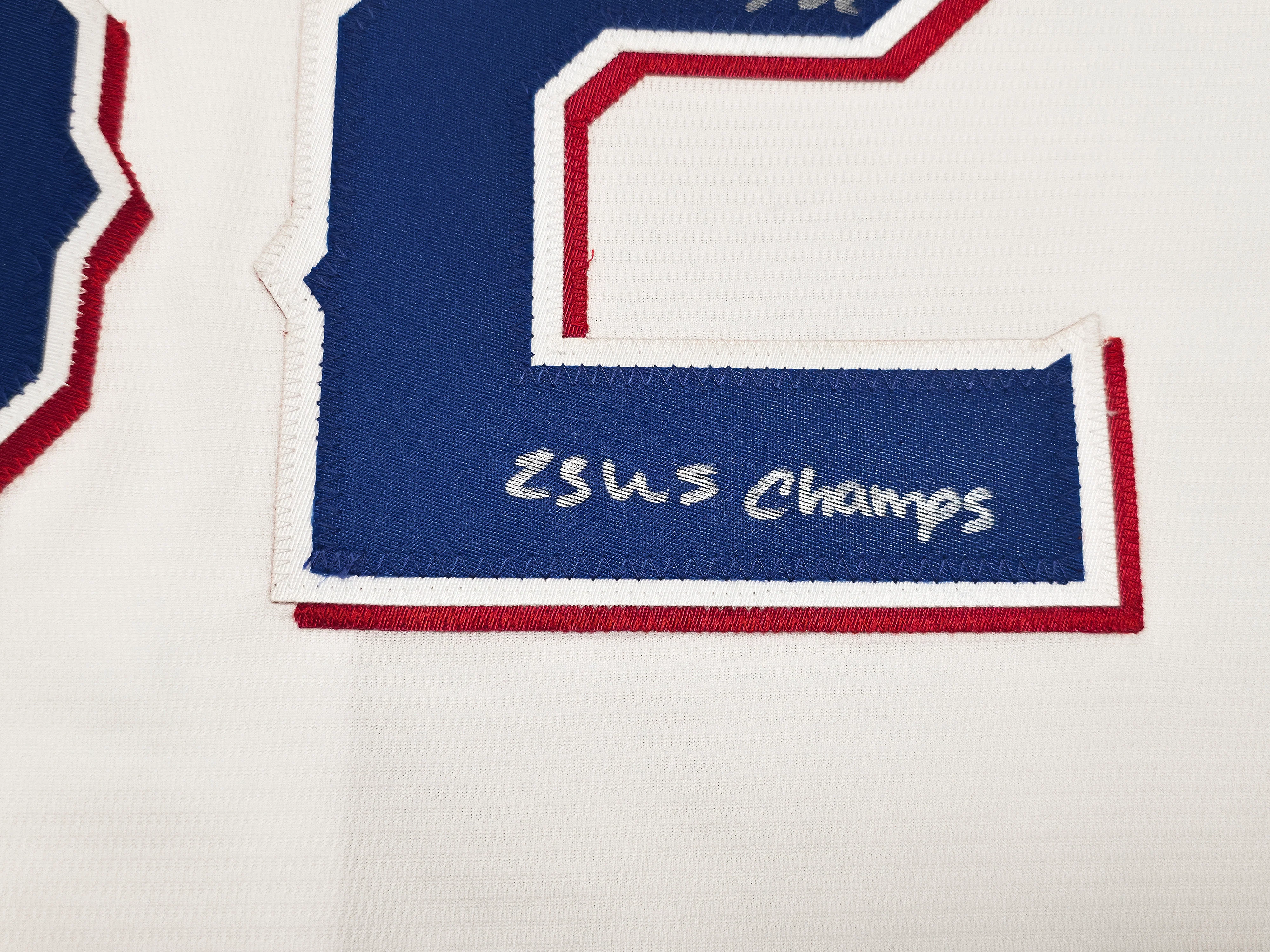Texas Rangers Evan Carter Autographed White Nike Jersey Size XXL "23 WS Champs" Beckett BAS Witness Stock #252438 - Image 4