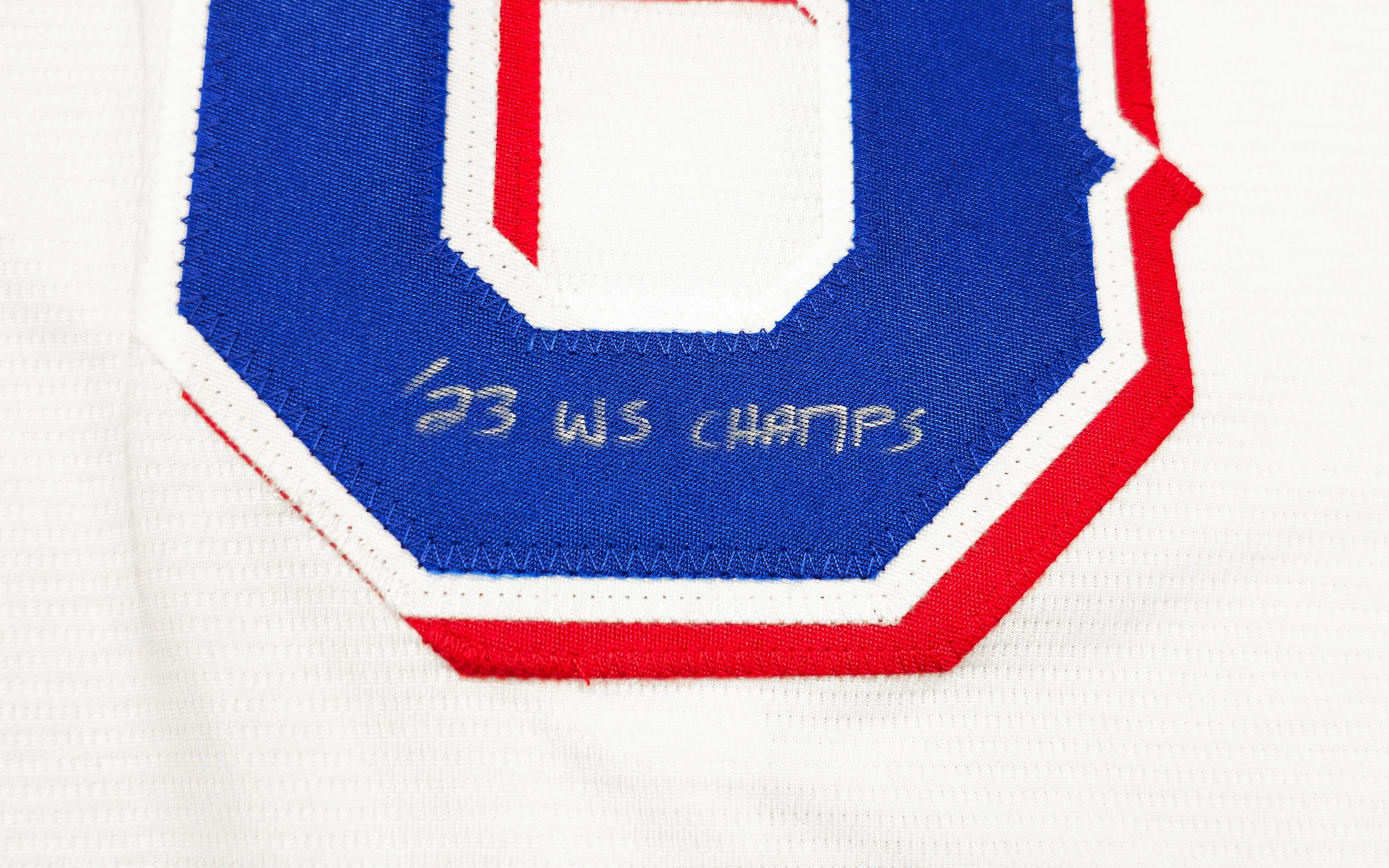 Texas Rangers Josh Jung Autographed White Nike Jersey Size 2XLT "23 WS Champs" Beckett BAS Witness Stock #236687 - Image 4