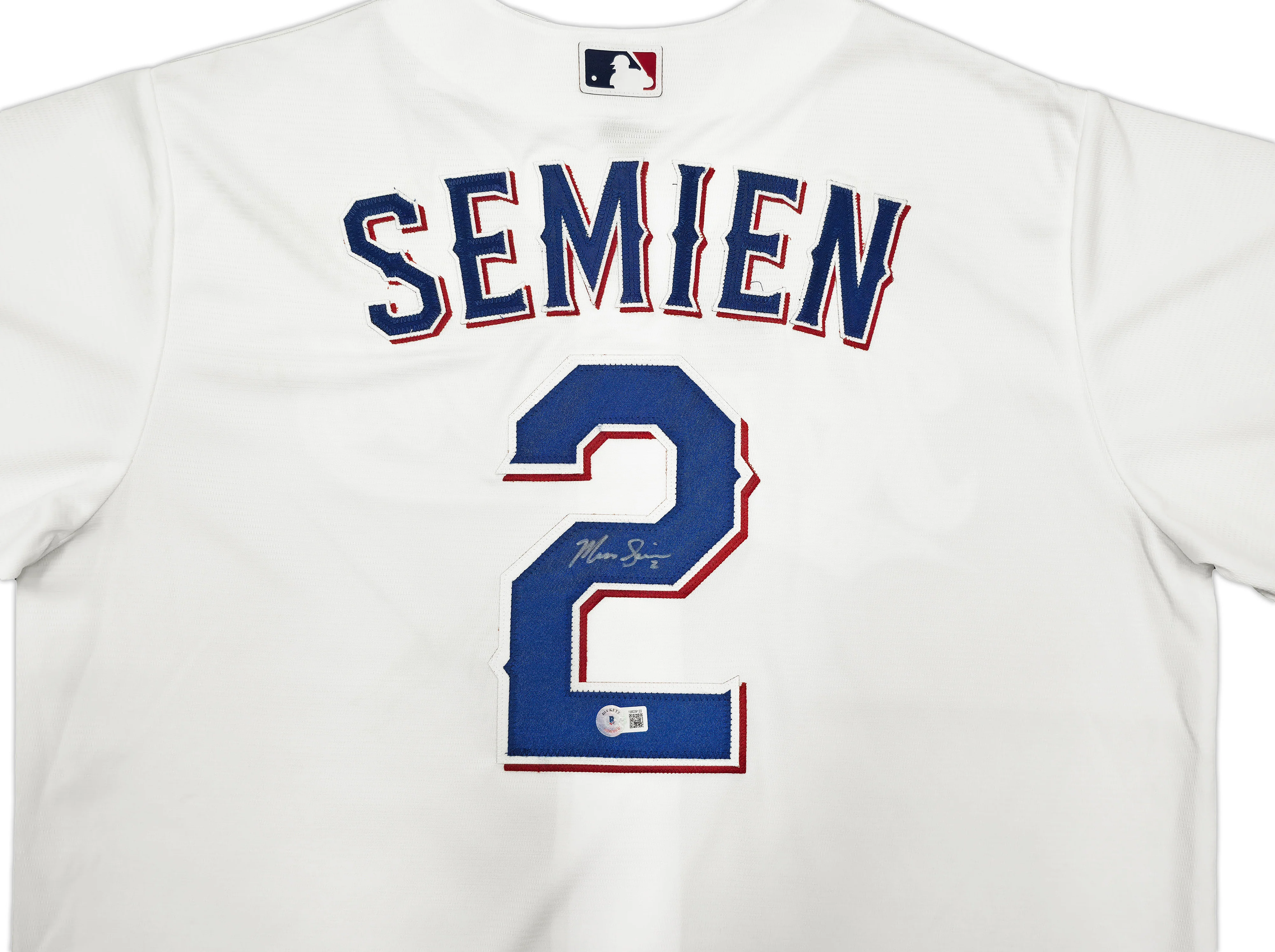 Texas Rangers Marcus Semien Autographed White Nike Jersey Size L Beckett BAS Witness Stock #252430 - Image 2