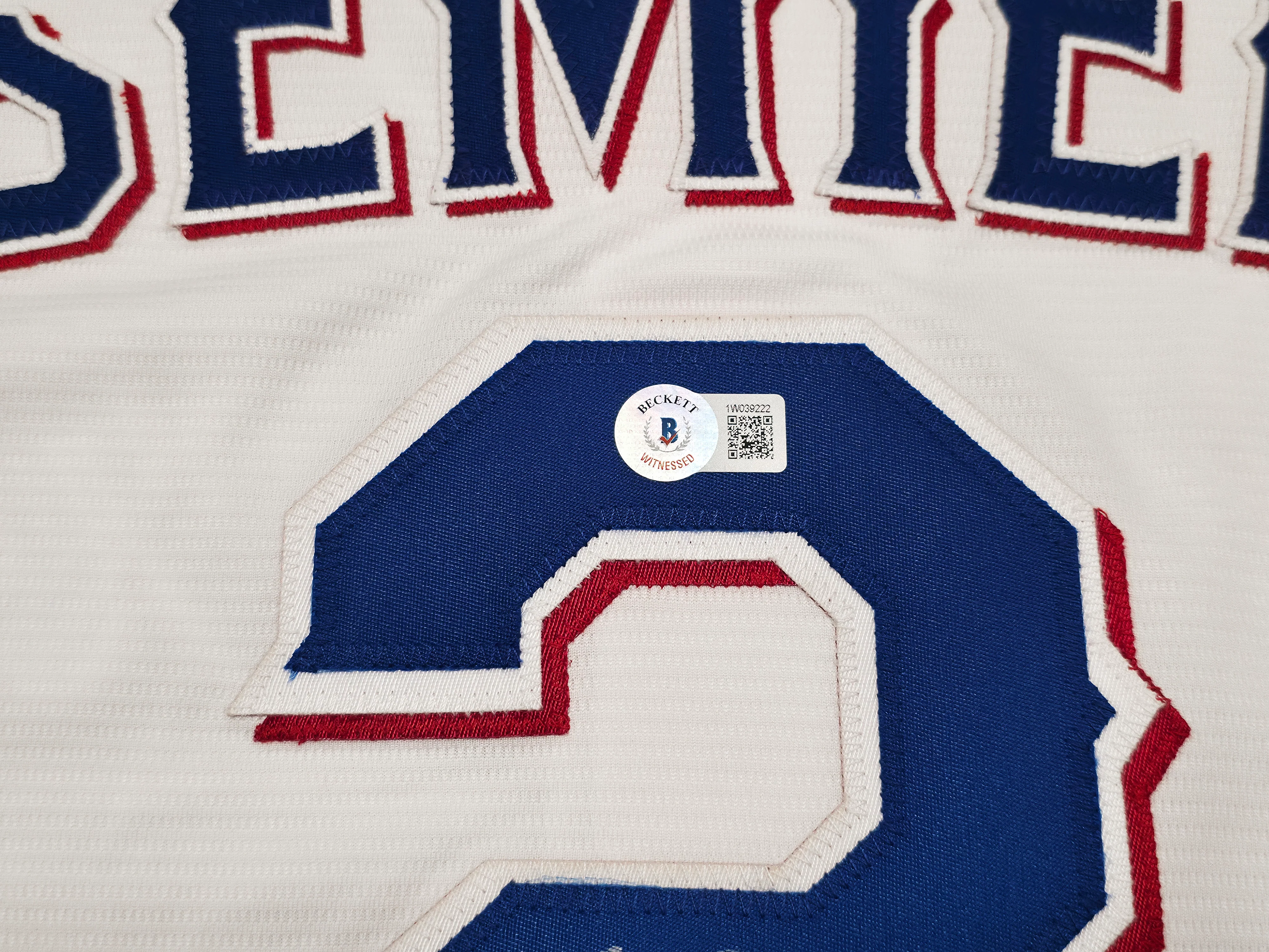 Texas Rangers Marcus Semien Autographed White Nike Jersey Size XL "23 WS Champs" Beckett BAS Witness Stock #252434 - Image 5