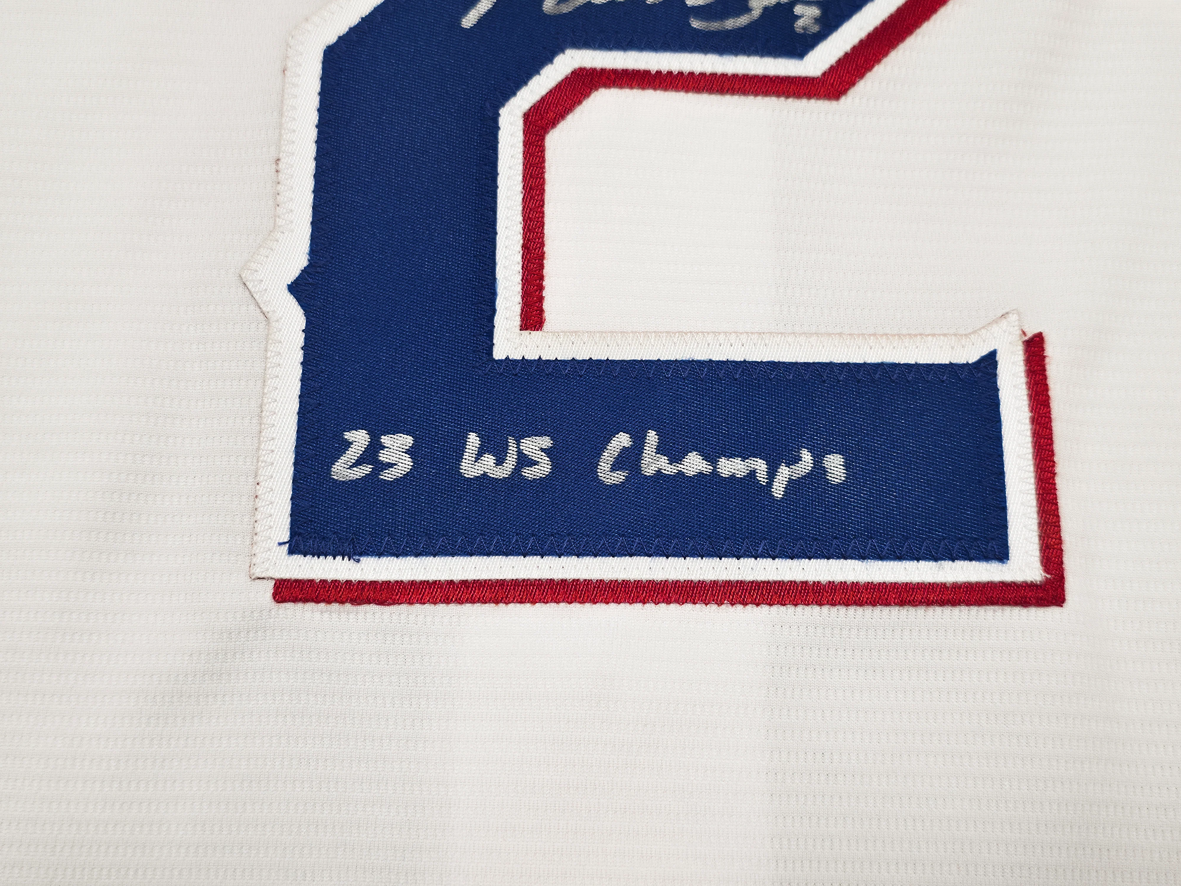 Texas Rangers Marcus Semien Autographed White Nike Jersey Size XXL "23 WS Champs" Beckett BAS Witness Stock #252435 - Image 4