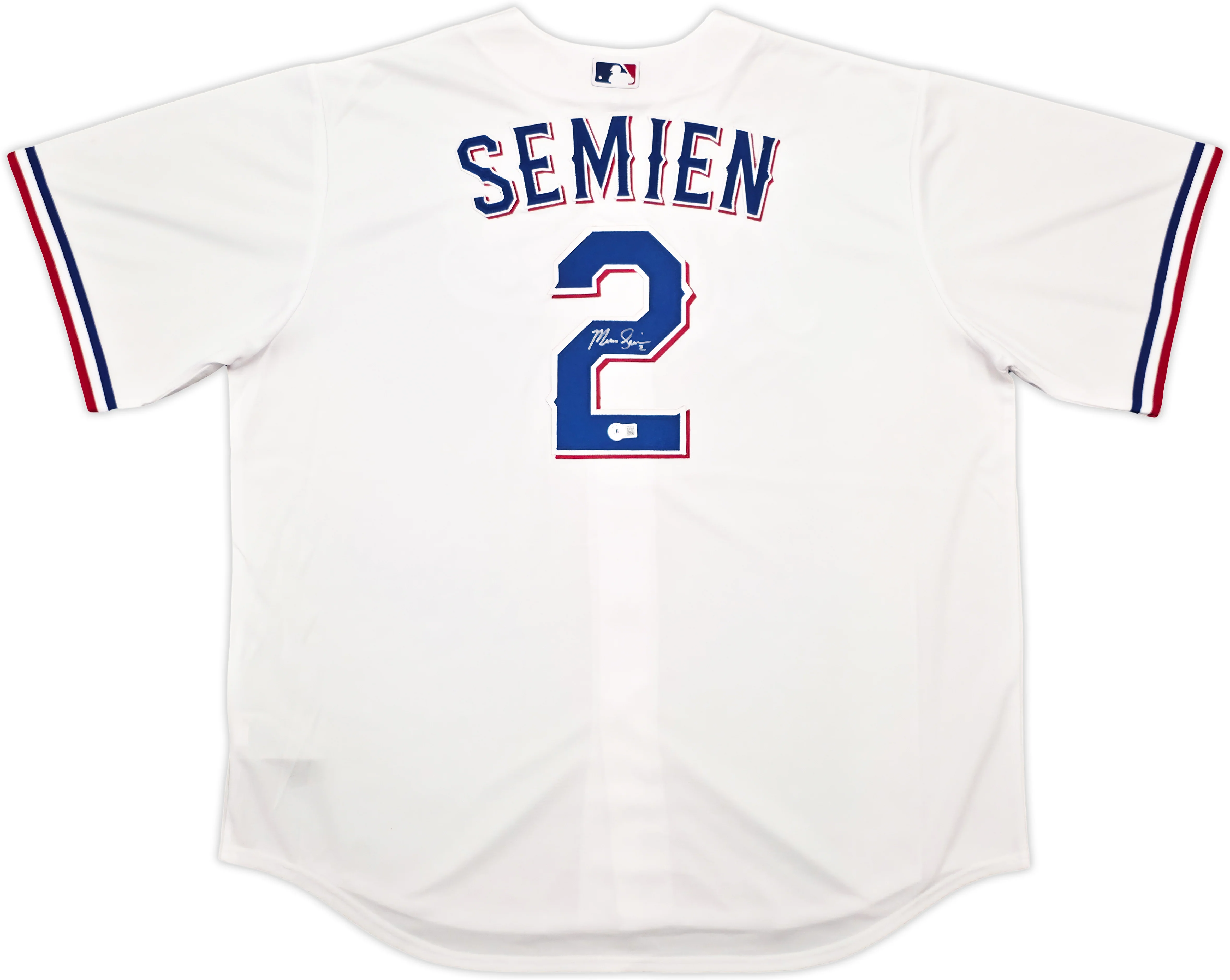 Texas Rangers Marcus Semien Autographed White Nike Jersey Size XXL Beckett BAS Witness Stock #252432